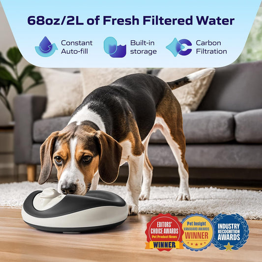 Mini Filtered Portable Automatic Pet Water Dispenser [Upgraded 2026], 1L / 34oz, No Spill, Noise-Free Dog Water Bowl Dispenser, No Power, Ideal for Small Dogs and Cats (Gray)