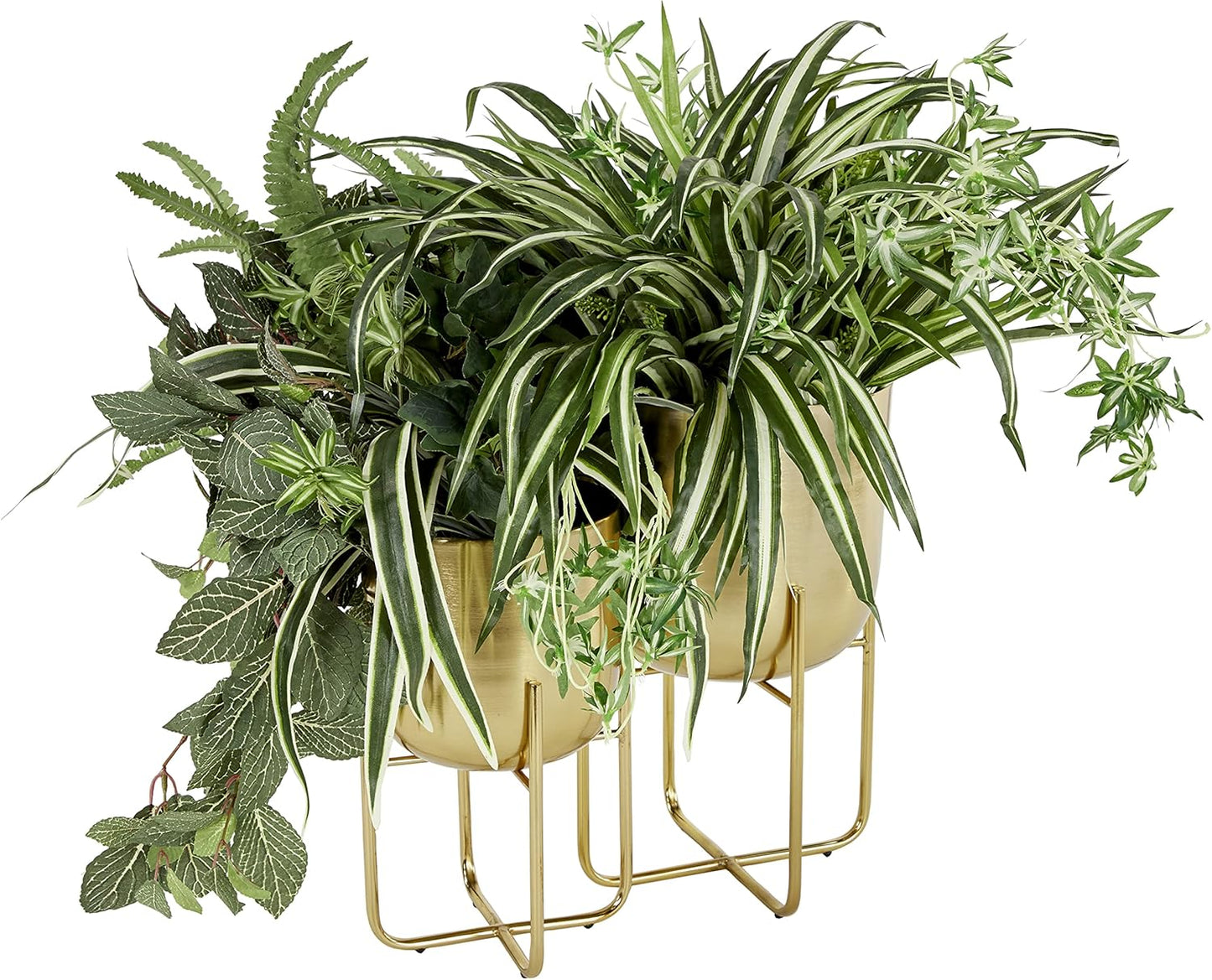 Deco 79 Metal Indoor Outdoor Planter Brushed Dome Large Planter Pot with Curved X-Shaped Bases, Set of 2 Planters 16", 13"H, Gold