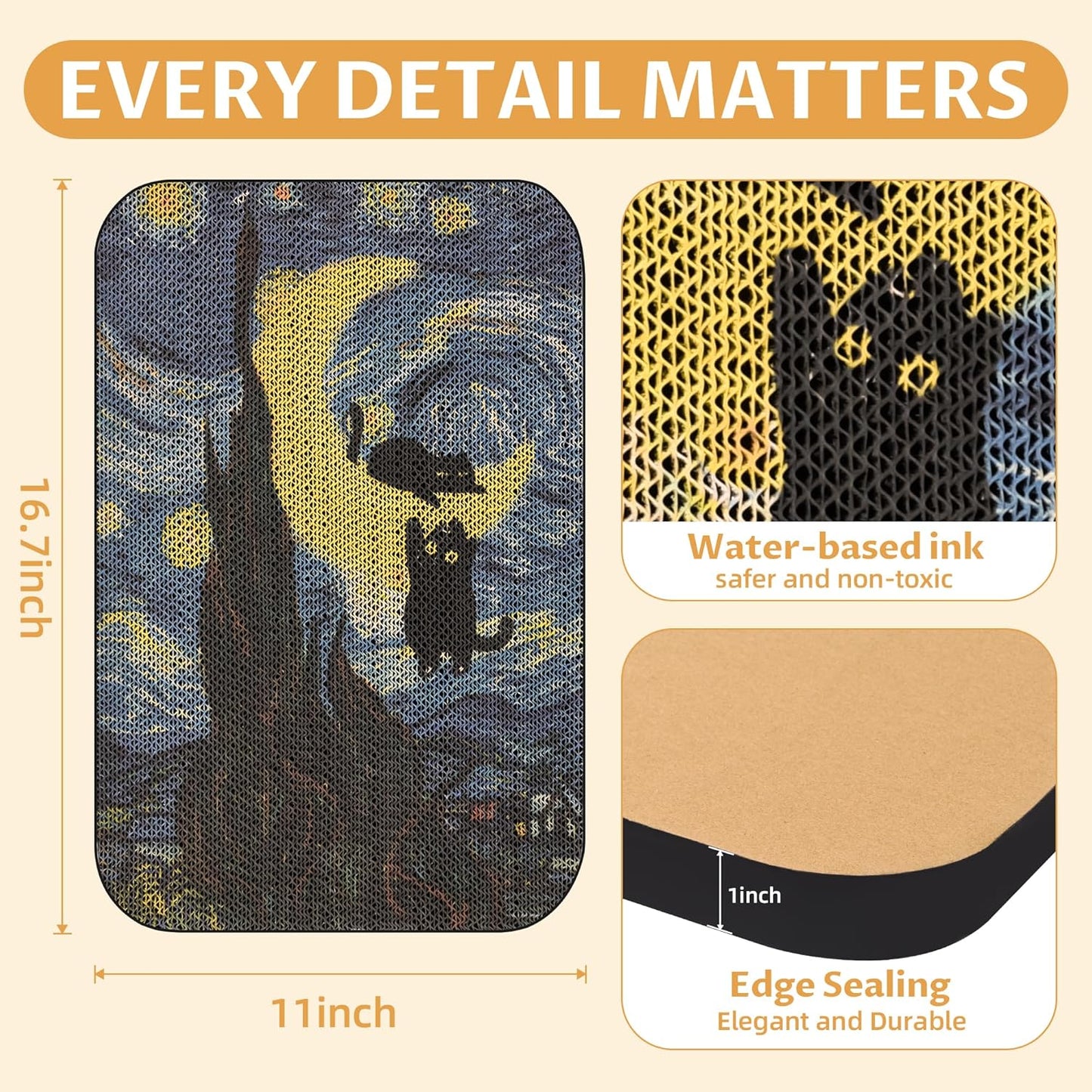 Art Cat Scratcher, Wall-Mountable Cat Scratching Board, Cat Wall Scratcher 16.7x11x1 Inch Cat Scratch Pad and Cat Scratchers for Indoor Cats Toy Furniture Protector（Starry Night）