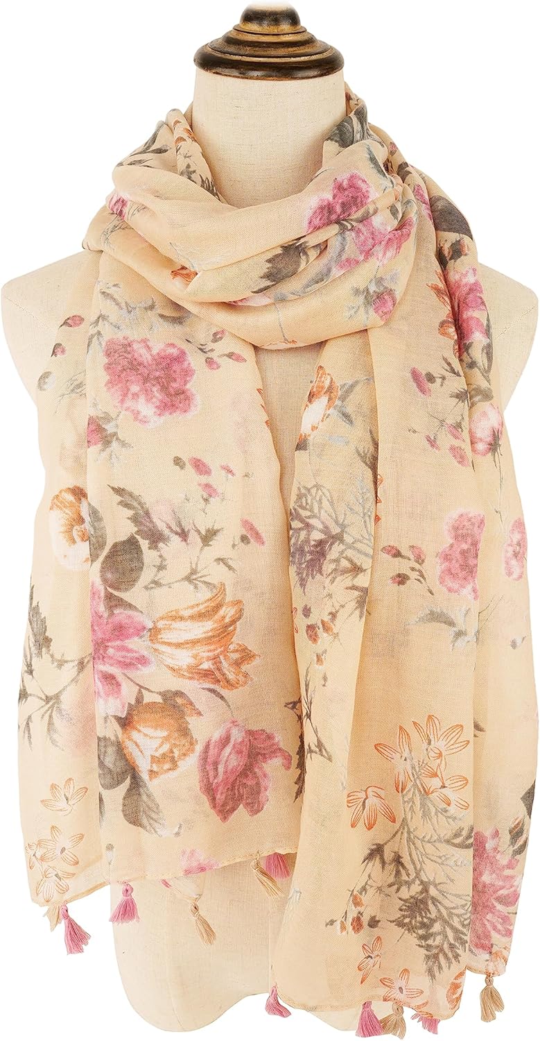 YOUR SMILE Large Boho Scarf for Women Lightweight Floral Printed Scarves Fall Winter Fashion Fringed Shawl wraps