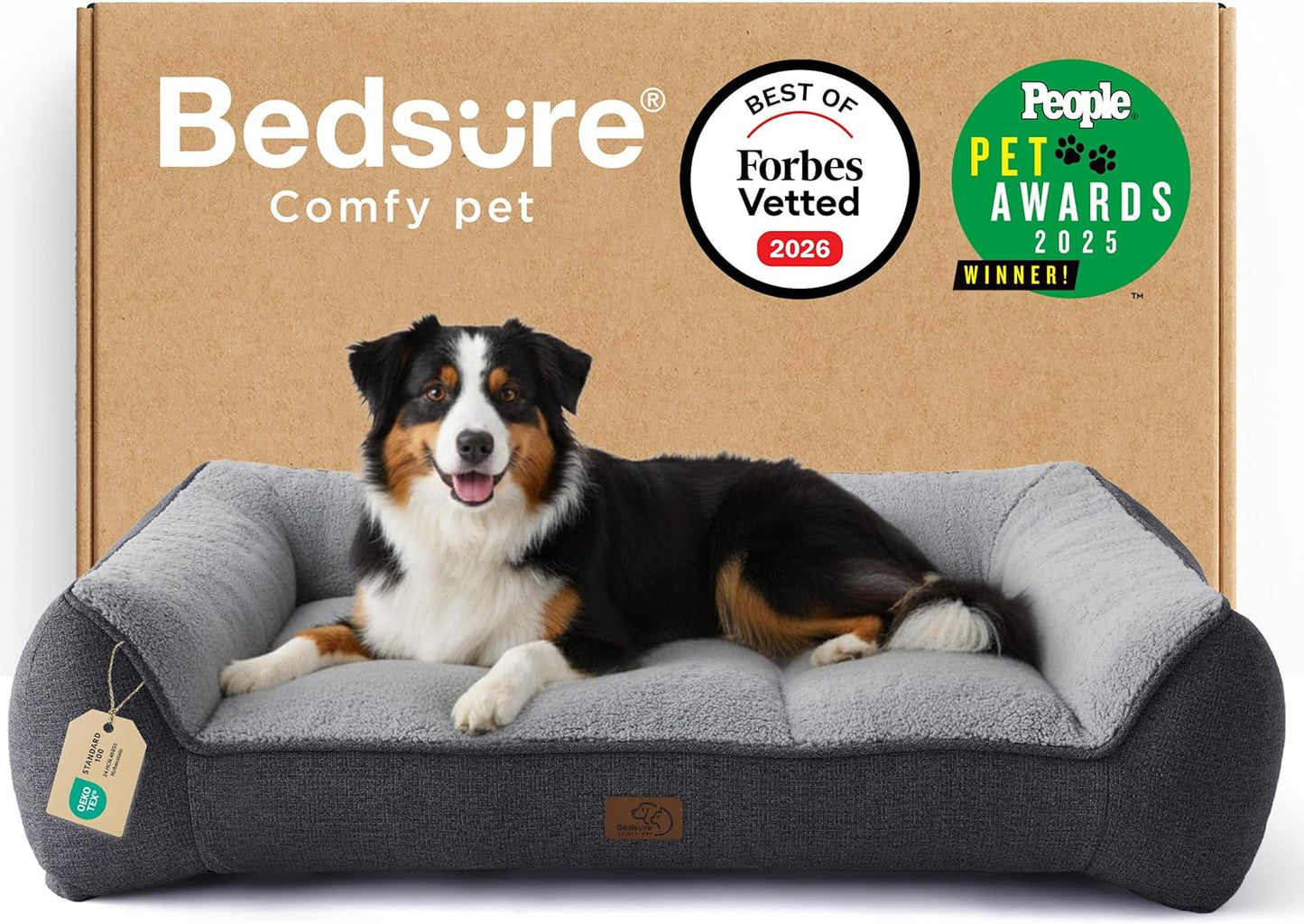 Bedsure SupportMax™ XL Pro Orthopedic Dog Beds Large Sized Dog - As Seen on TV Extra Thick Supportive Dogs Couch with Waterproof Washable Cover, Extra Large Comfort Pet Sofa with Sherpa, Grey, 45"