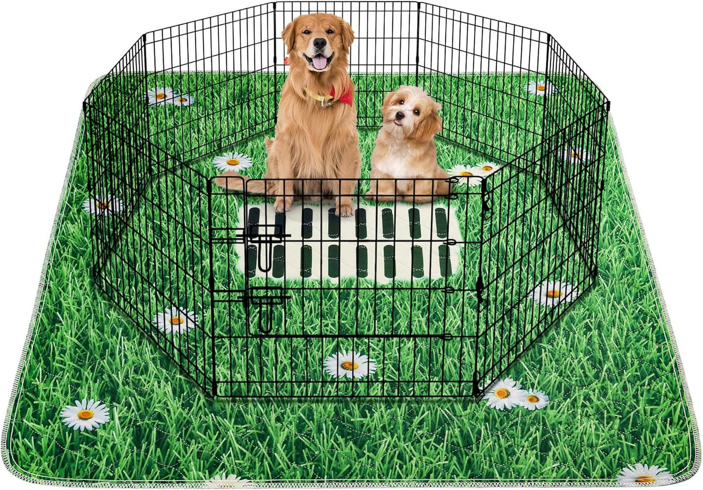 Aitmexcn Washable Pee Pads for Dogs, 2 Pack Super Absorbent Reusable Puppy Pads, Lawn Design Reusable Dog Pads for Potty Tranning, Whelping, Playpen, Crate, Bed - 31"x36" - Green