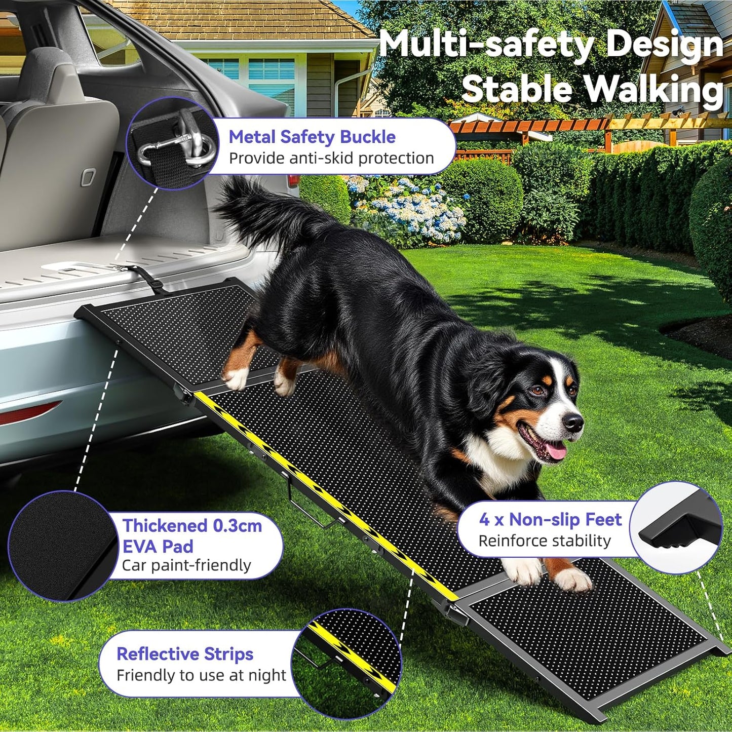 74'' L & 20'' W Longest Dog Ramp for Car - Extra Wide Portable Pet Dog Ramps for Large Dogs, Dogs Cars Ramp for Car SUV/Truck/RV/Bed, Lightweight Ramps with Non-Slip Mesh Up to 250LBS, Black