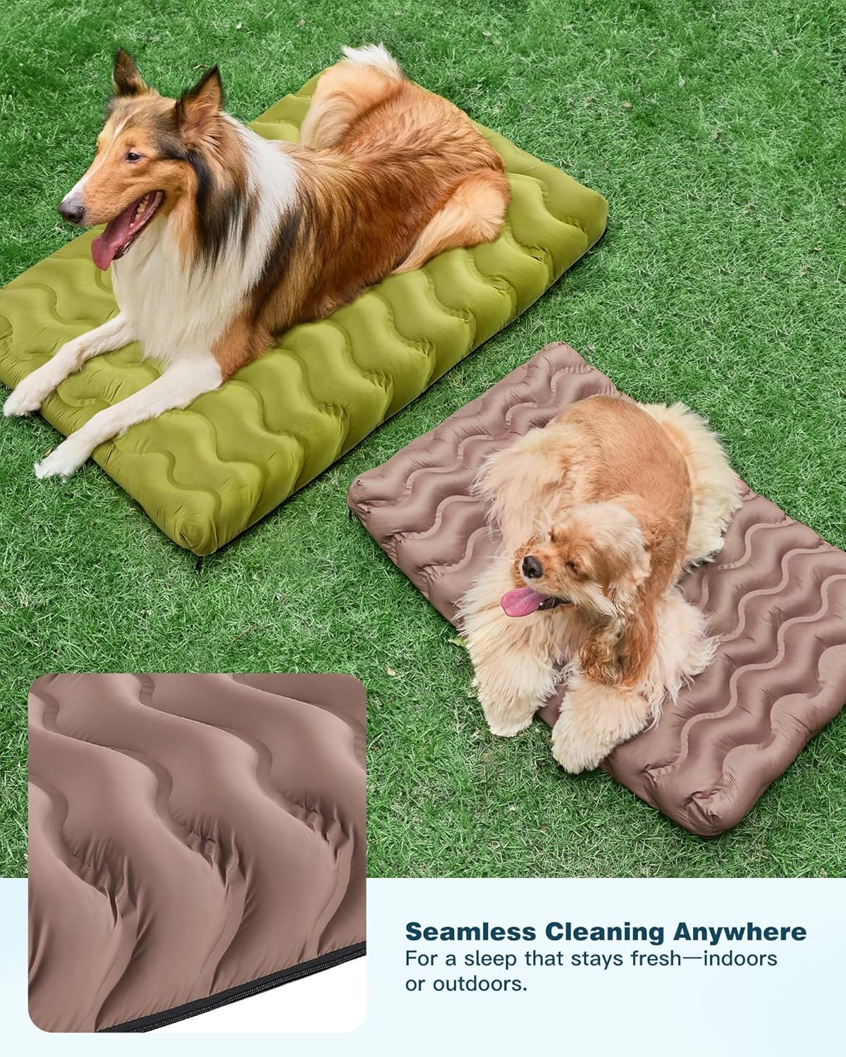 Orthopedic Dog Bed Outdoor Waterproof Dogs Crate Bed for Large Medium Small Dogs, Washable Cooling Dog Bed Mat with Removeable Cover & Memory Foam（36" x 27", Beige