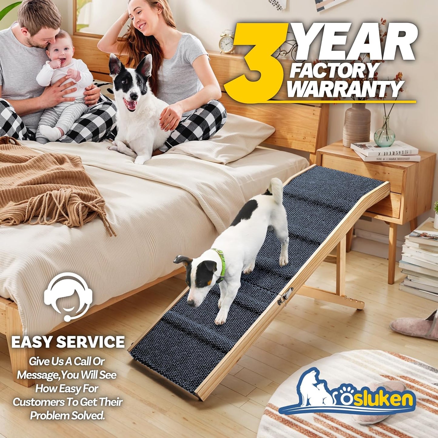 Dog Ramp for Couch, 49" Long Foldable Pet Ramp for Small Large Dogs, Dog Ramps for Bed, High Traction with Platform 6 Adjustable Heights 18" to 21.5" Up to 220LBS, Black
