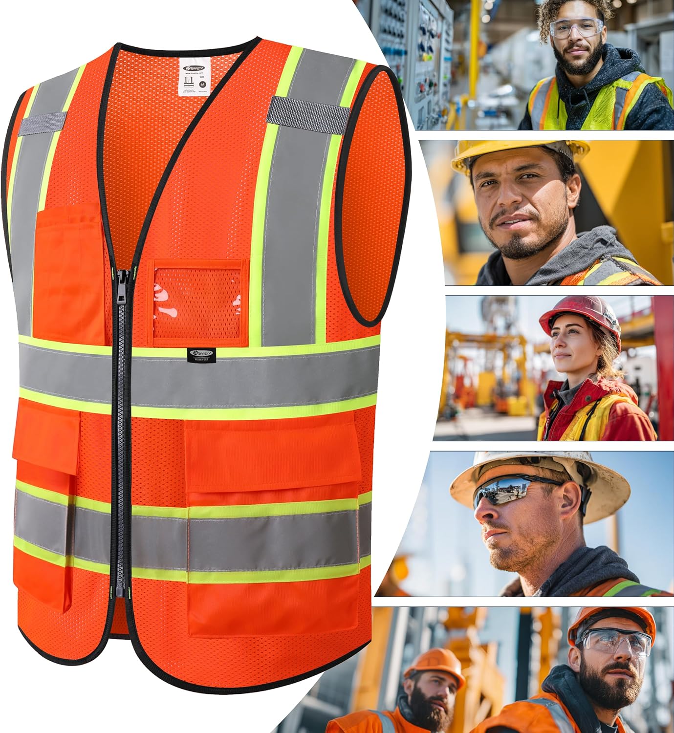 JKSafety Safety Vest for men women Hi Vis Vest with Pockets and Zipper Class 2 High Visibility Meet ANSI Standard（BX320