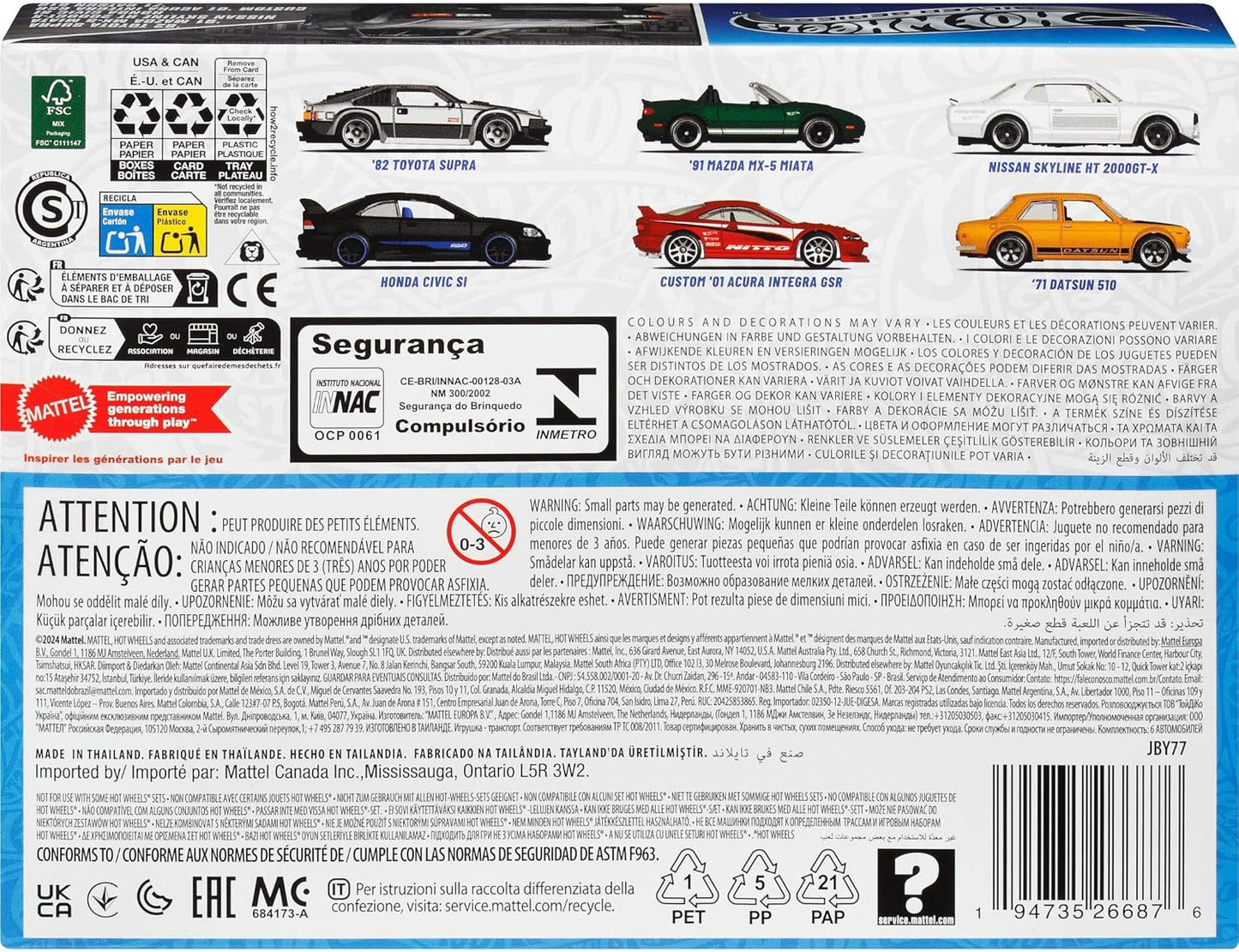 Hot Wheels 1:64 Scale Die-Cast Toy Cars, Set of 6 Japanese Vehicles with Elevated Deco (Styles May Vary)