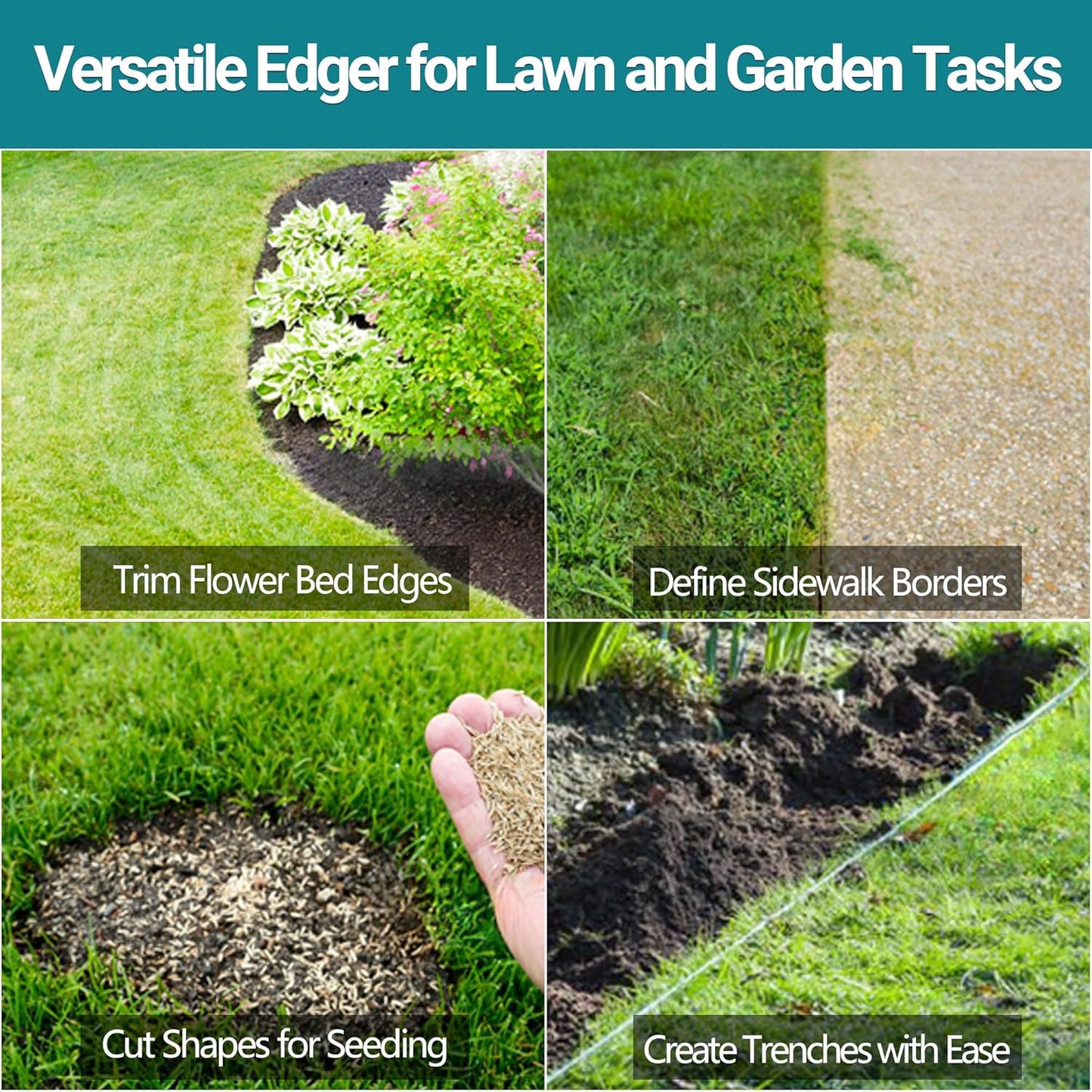 Edger Lawn Tool 41in Border Edger with Tempered Spring Steel Blade Long Rubber Handle Wide Footplate Rustproof Manganese Steel Half Moon Edger for Garden Maintenance