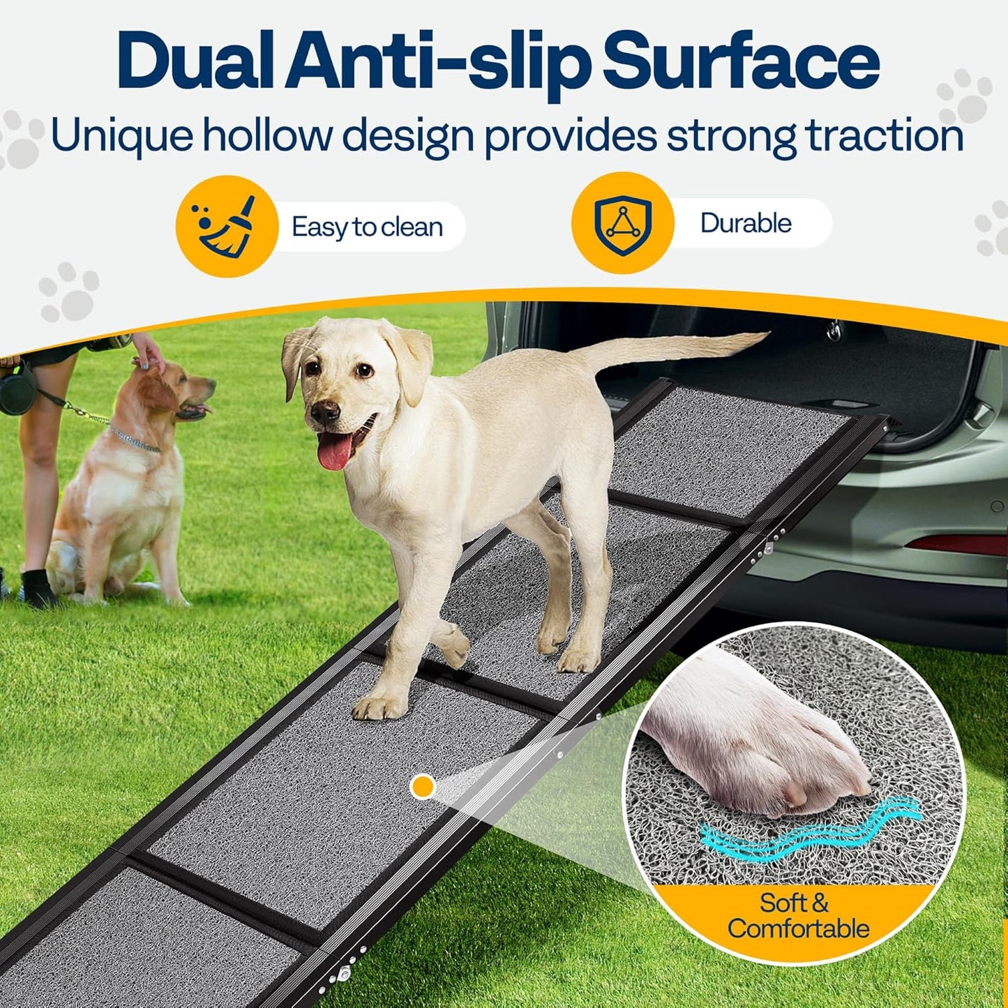 VIVOHOME Dog Ramp for Car, 67" x 20" Wider Pet Stair Ramp for Dogs with Anti-Slip Texture Soft Surface for Medium or Large Dogs Get Into a Car, SUV & Truck, Portable Folding Dog Ramp Up to 200 LBS