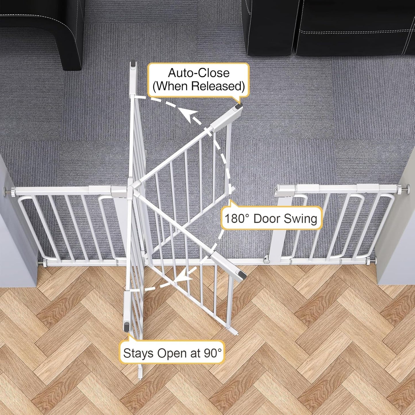 Cumbor 29.7-57" Extra Wide Baby Gate for Stairs, Mom's Choice Awards Winner-Dog Gate for Doorways, Pressure Mounted Walk Through Safety Child Gate for Kids Toddler, Tall Pet Puppy Fence Gate, White