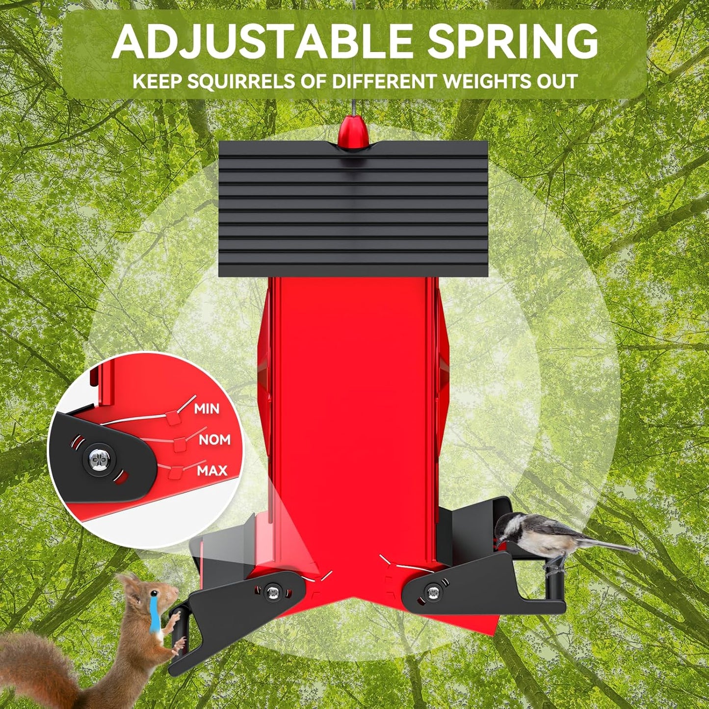 Squirrel Proof Bird Feeders for Outdoors With Weight-Activated, Metal 5LB Large Wild Bird Feeders for Cardinals,Blue jay,Finch, Weatherproof Durable Hanging Bird Feeder for Backyard,Garden,Patio - Red