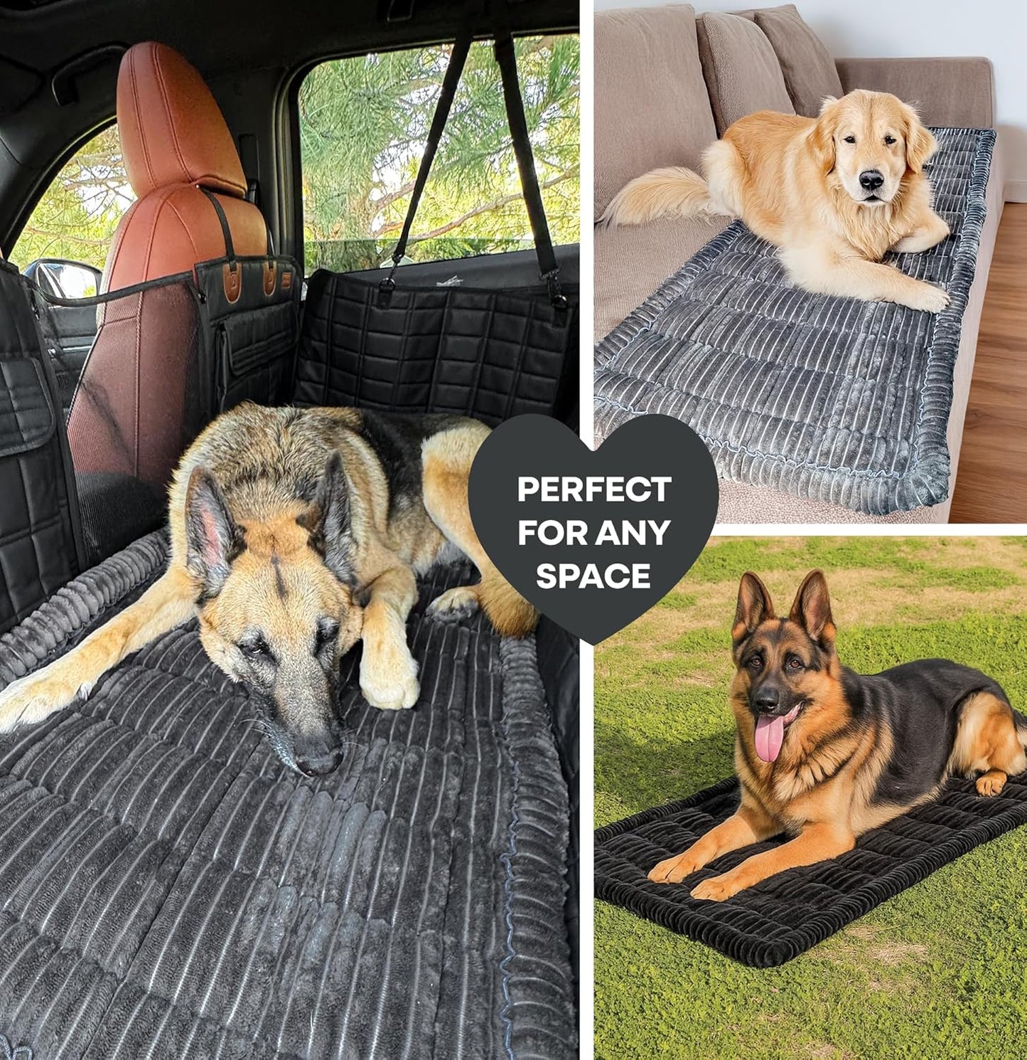 APetsPlanet Dog Bed for Car Back Seat Extender - Non-Slip Backseat Cushion for Dogs - Travel Plush Pet Mat Topper for Cars, Trucks, SUVs - Machine Washable Pad Blanket - Black, 54" x 24.8"