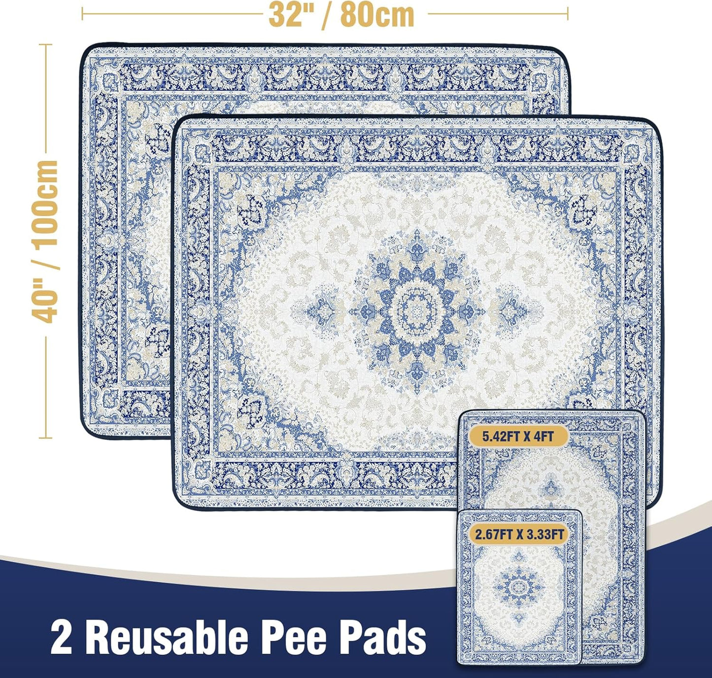 Washable Pee Pads for Dogs 40"x32" 2 Pack, Reusable Dog Pads Extra Large, Super Absorbent Puppy Pads XL, Waterproof & Leak-Proof Dog Pee Pads, Non-Slip Training Pads for Pet Housebreaking