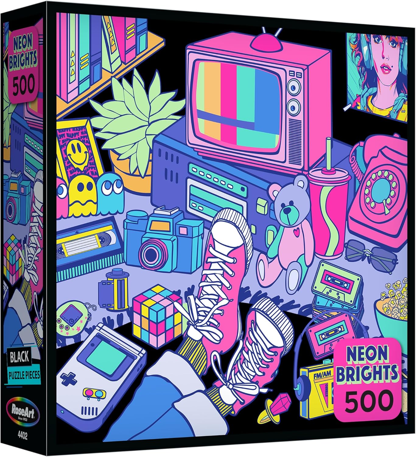 RoseArt - Neon Brights - 1980s - 500 Piece Jigsaw Puzzle, Retro-Inspired, Vibrant Neon Colors, Ages 12 and Up