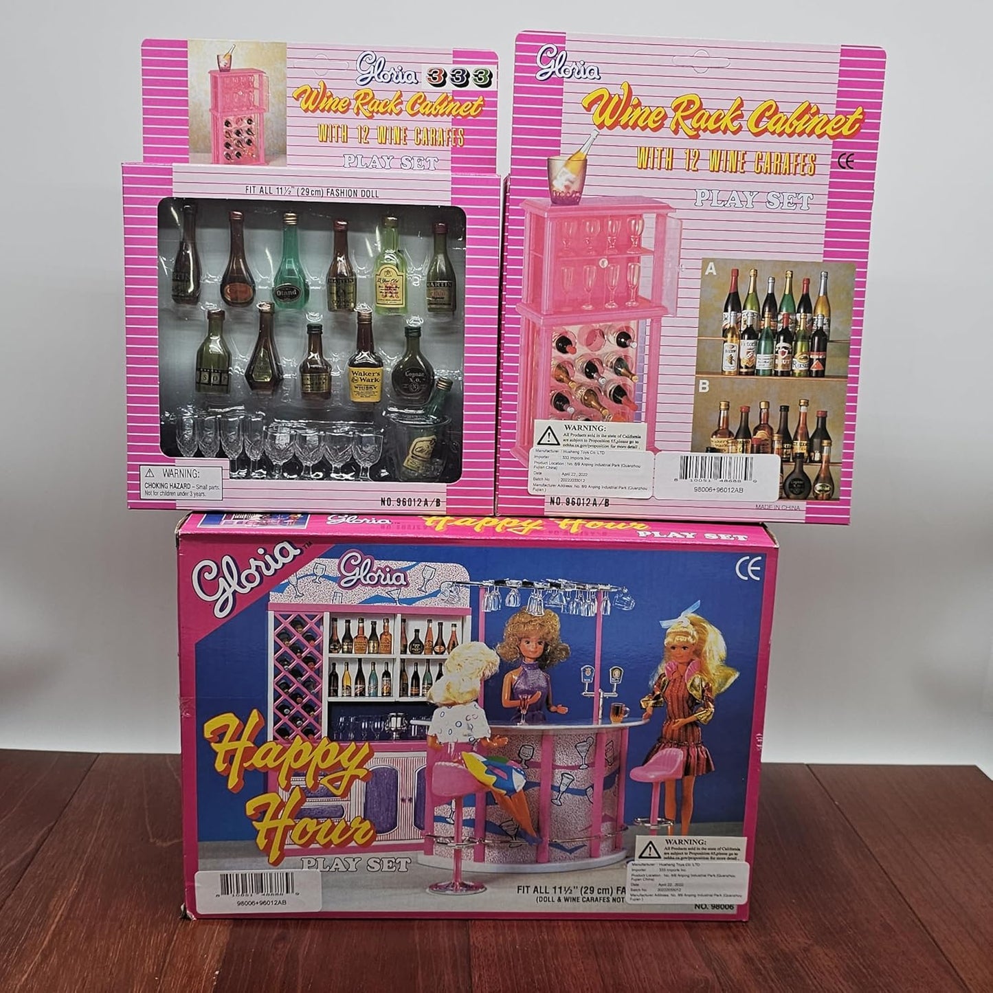 Gloria Bar Counter, Wine Racks,Liquor Bottles and Cups for Dolls Accessories