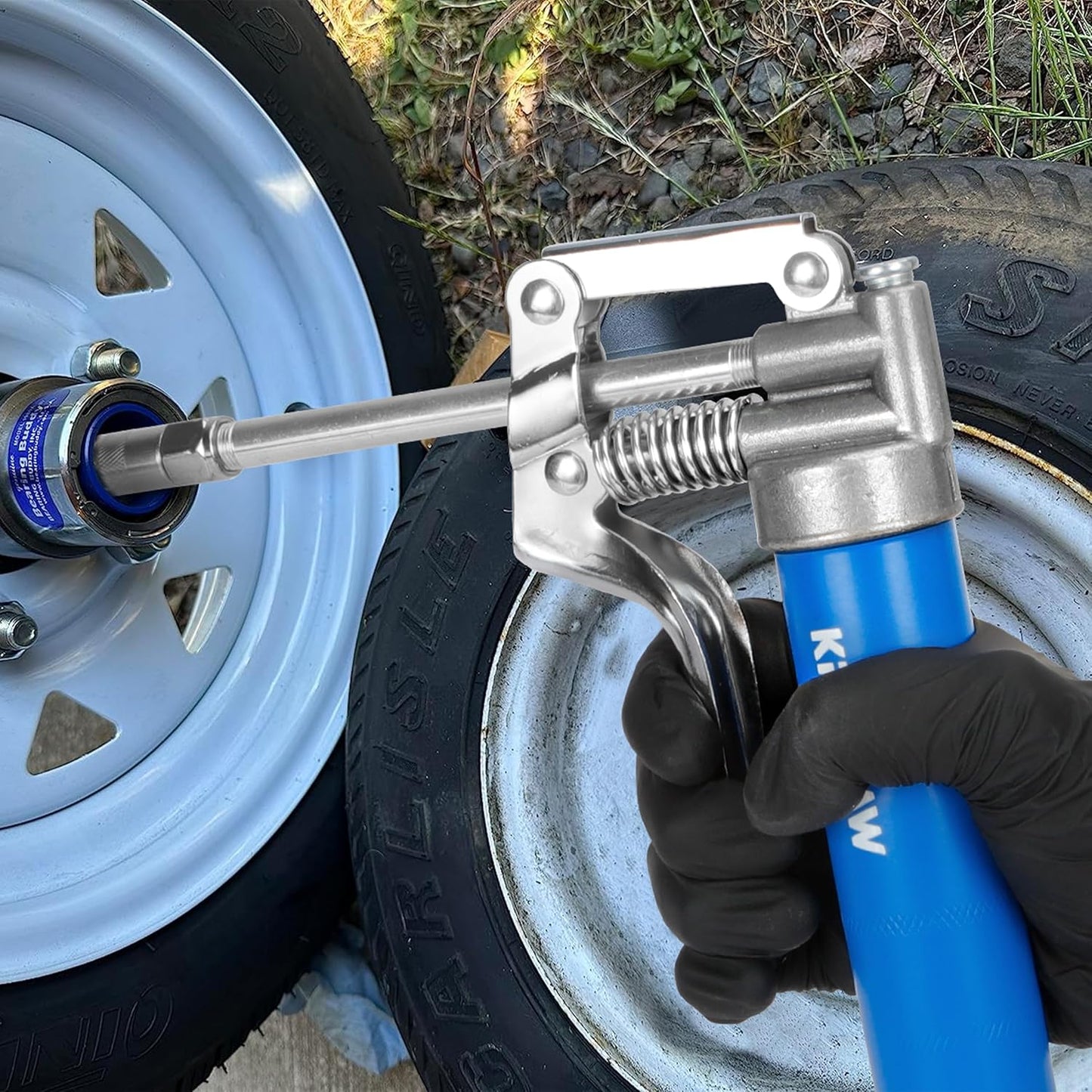 Mini Grease Gun (3000PSI) with Double 3oz Cartridge Grease and 12'' Flex Hose, Reinforced Coupler for Automotive,Marine