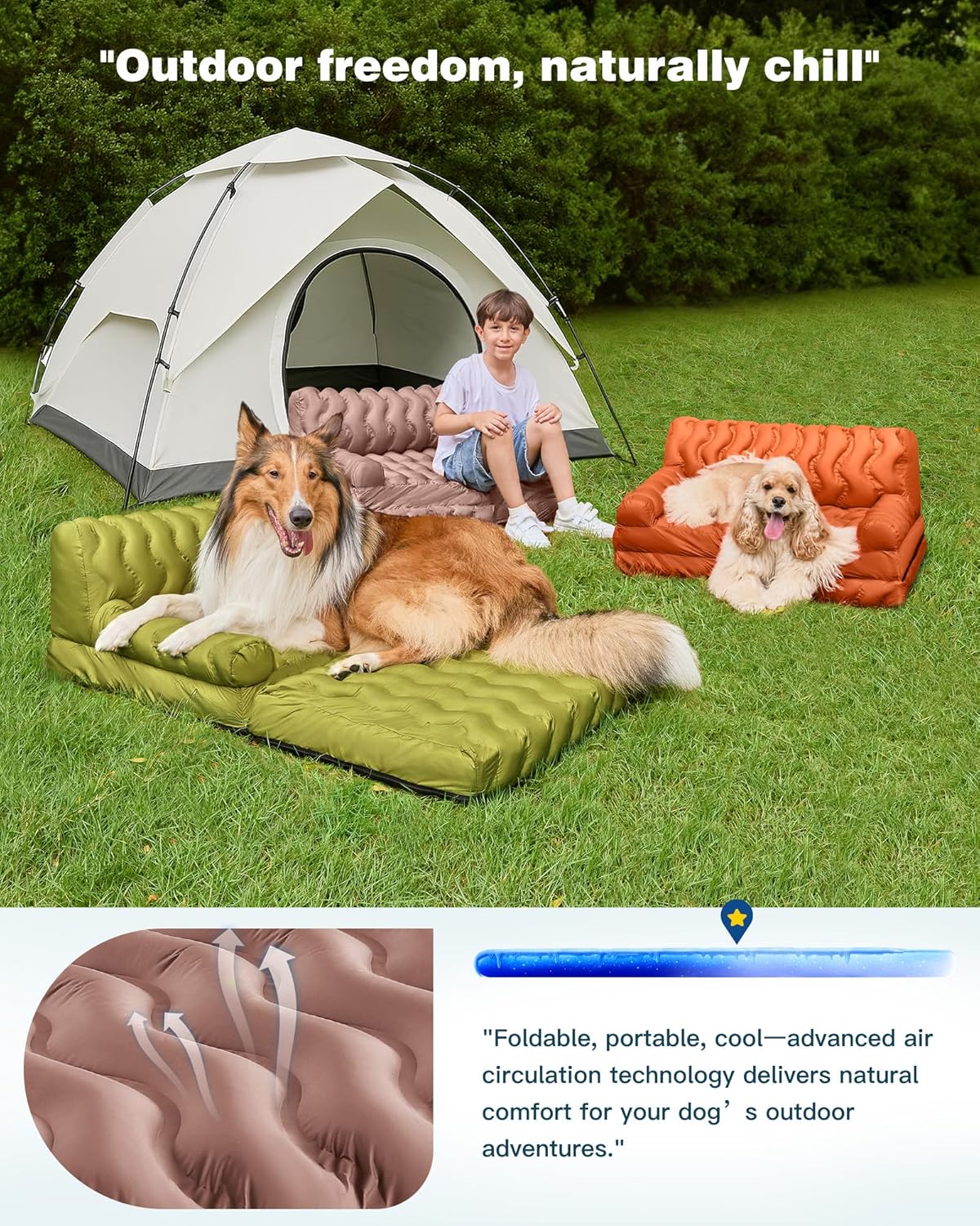 Orthopedic Memory Foam Dog Sofa Bed, Foldable Pet Couch Bed, Cooling Fabri & Removeable Cover, Beige,30"x40"x16"