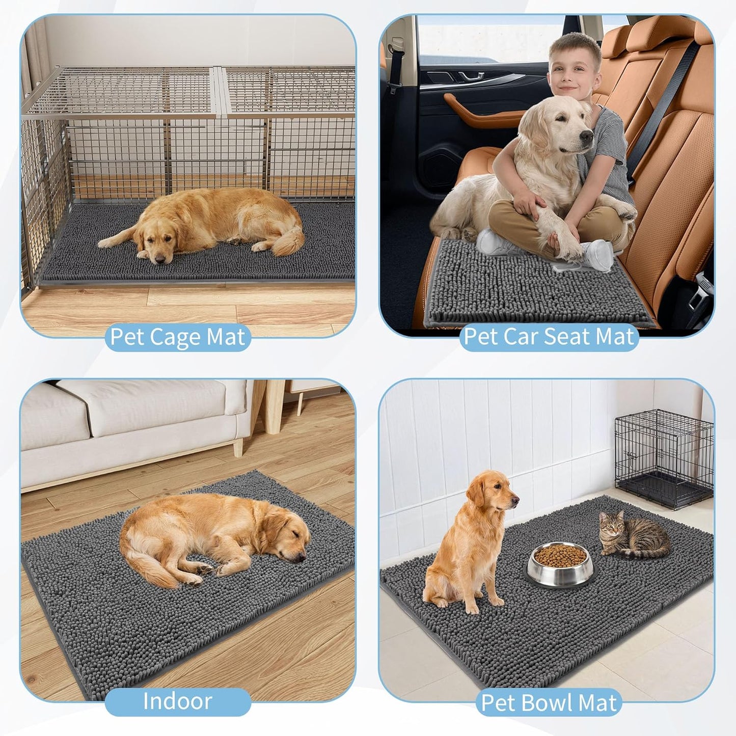 Amyracel Dirt Trapping Door Mat, 48" x 96" Large Absorbent Dog Door Mat for Muddy Paws, Quick Dry Non Slip Chenille Mud Mat for Dogs, Machine Washable Entry Indoor Entryway Rug for Inside Floor