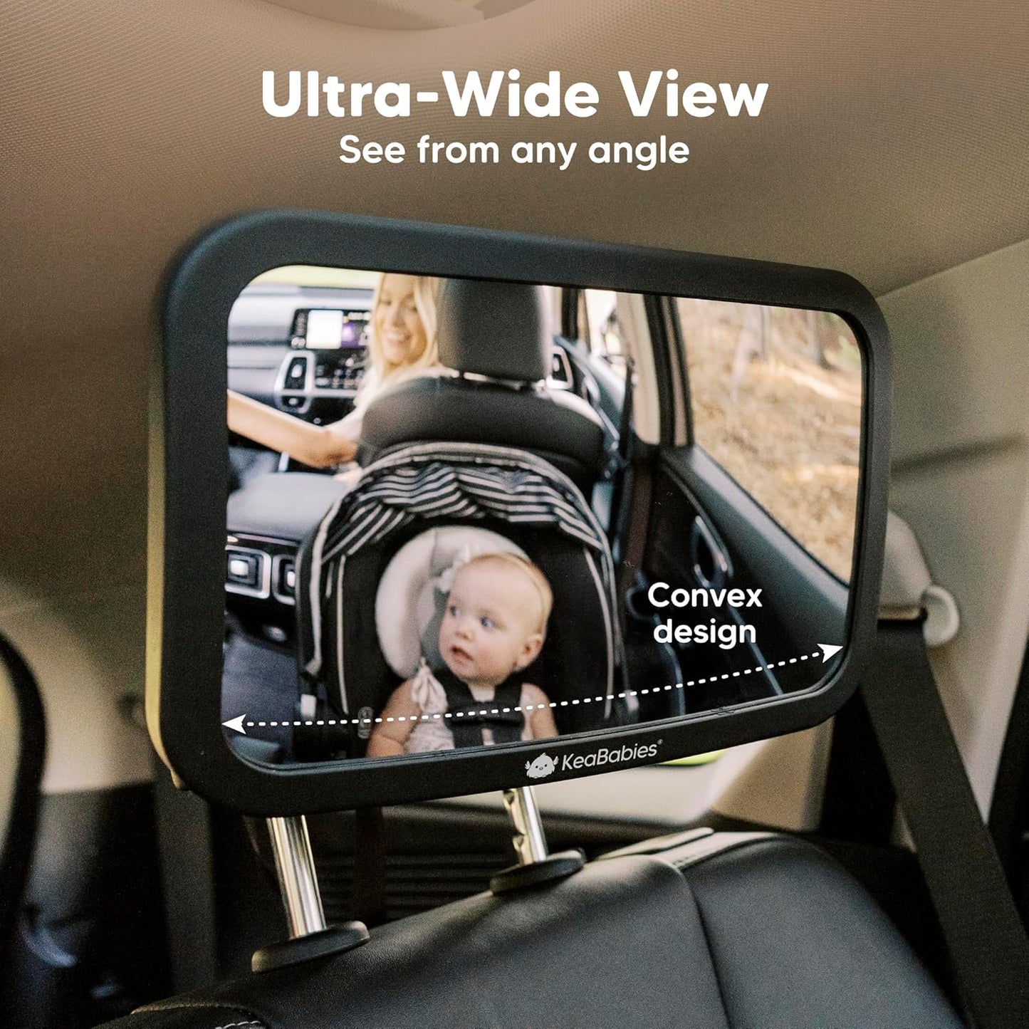 KeaBabies Shatterproof Baby Car Mirror, Backseat - Large Safety Car Seat Mirror for Baby Rear Facing, 360 Crystal Clear View, Accessories for Removable Headrest, Easy Install & Adjust (Sleek Black)