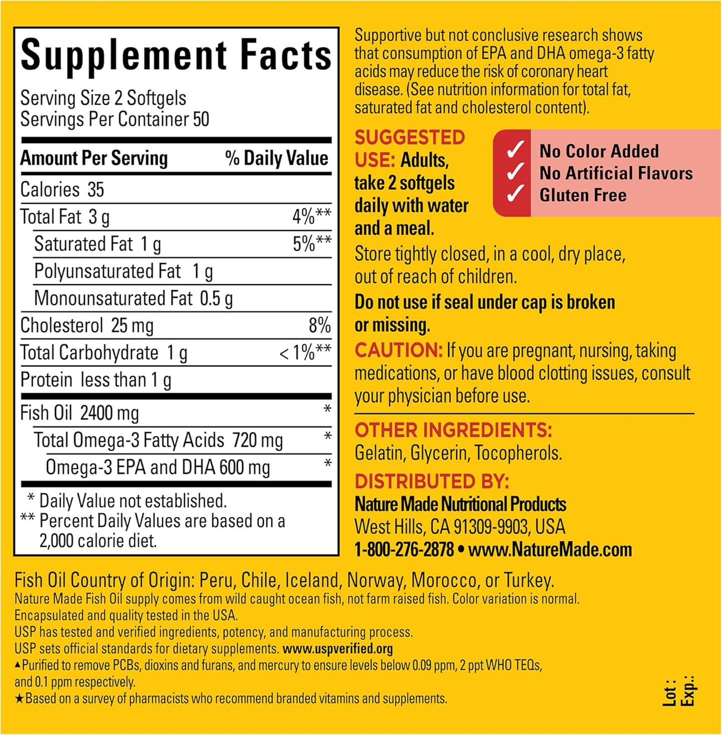 Nature Made Fish Oil Omega 3 Supplements, 1200mg Softgels, Omega 3 Fish Oil for Healthy Heart Support, 100 Softgels, 50 Day Supply