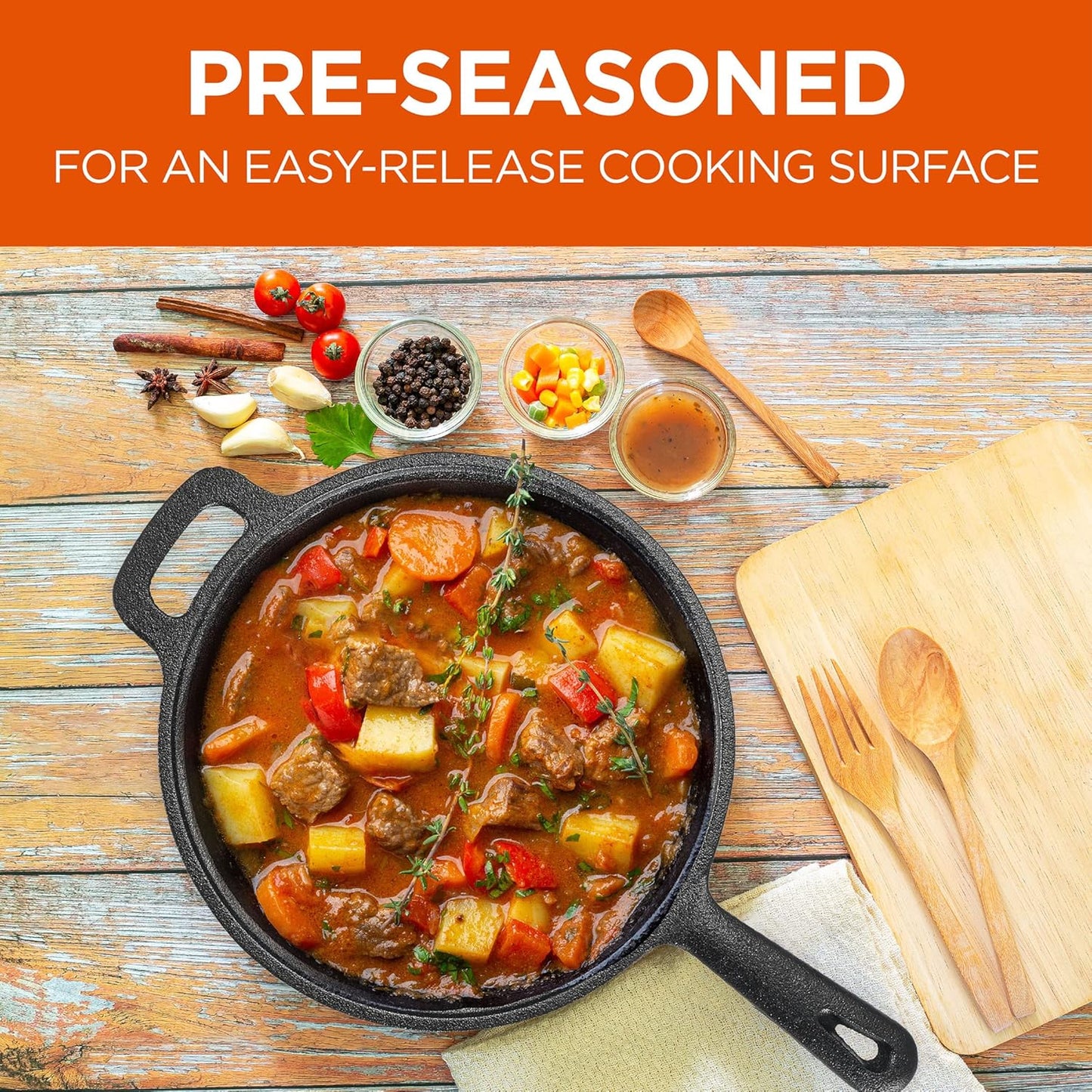 Commercial Chef 2-Qt. Saucepan with Lid, Pre-Seasoned Cast Iron, Integrated Handles, Works on All Cooktops Including Induction, Outdoor Skillet for Campfires or Grills, CHCI20