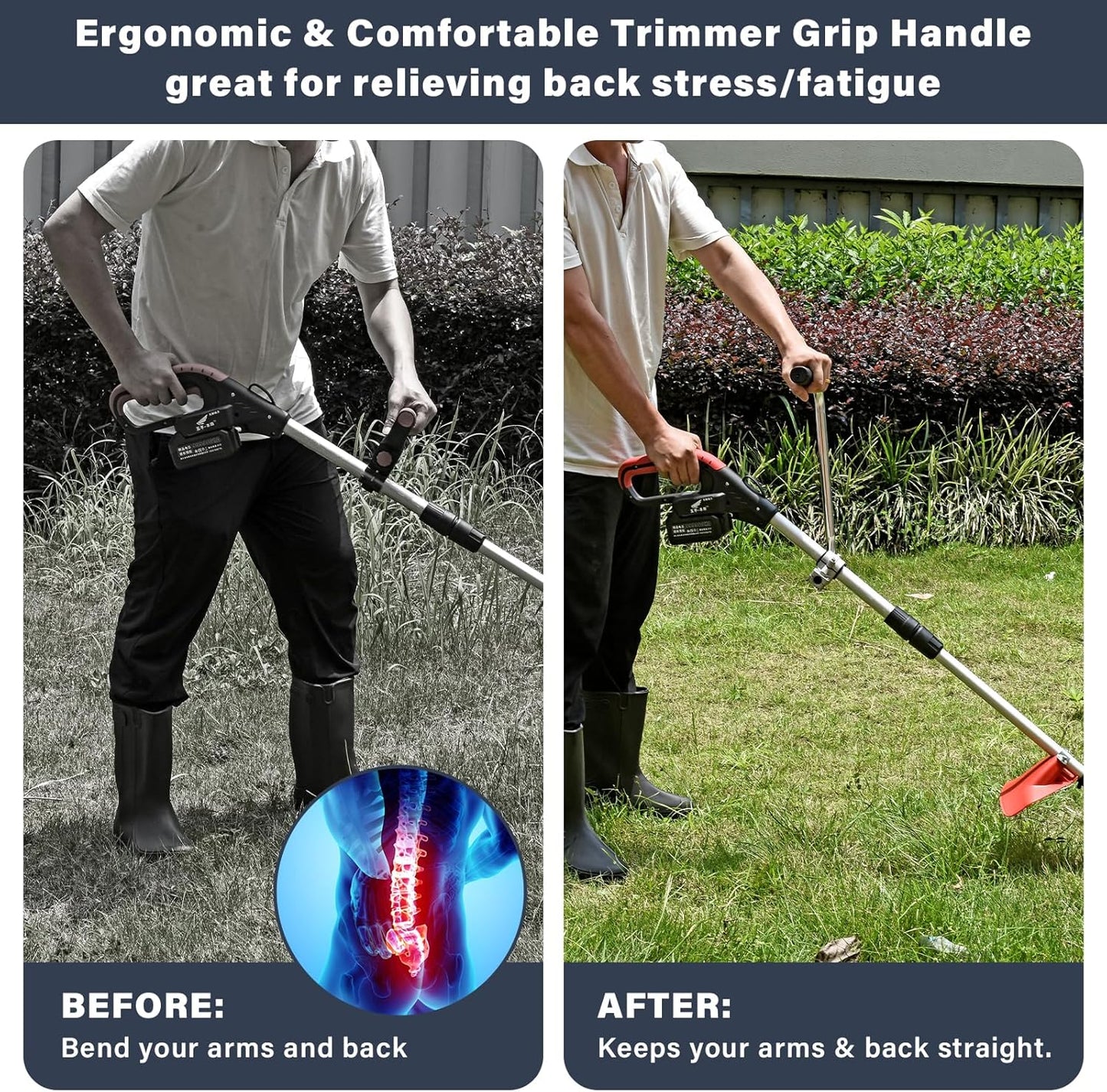 Ergonomic Trimmer Grip, String Trimmers Handle with Shoulder Strap Harness, Weed Eater Handle Extension with Bracket Clamp, Lawn Trimmer Handle Grip for Lawn Care, Landscaping, Yard Trimming Edging