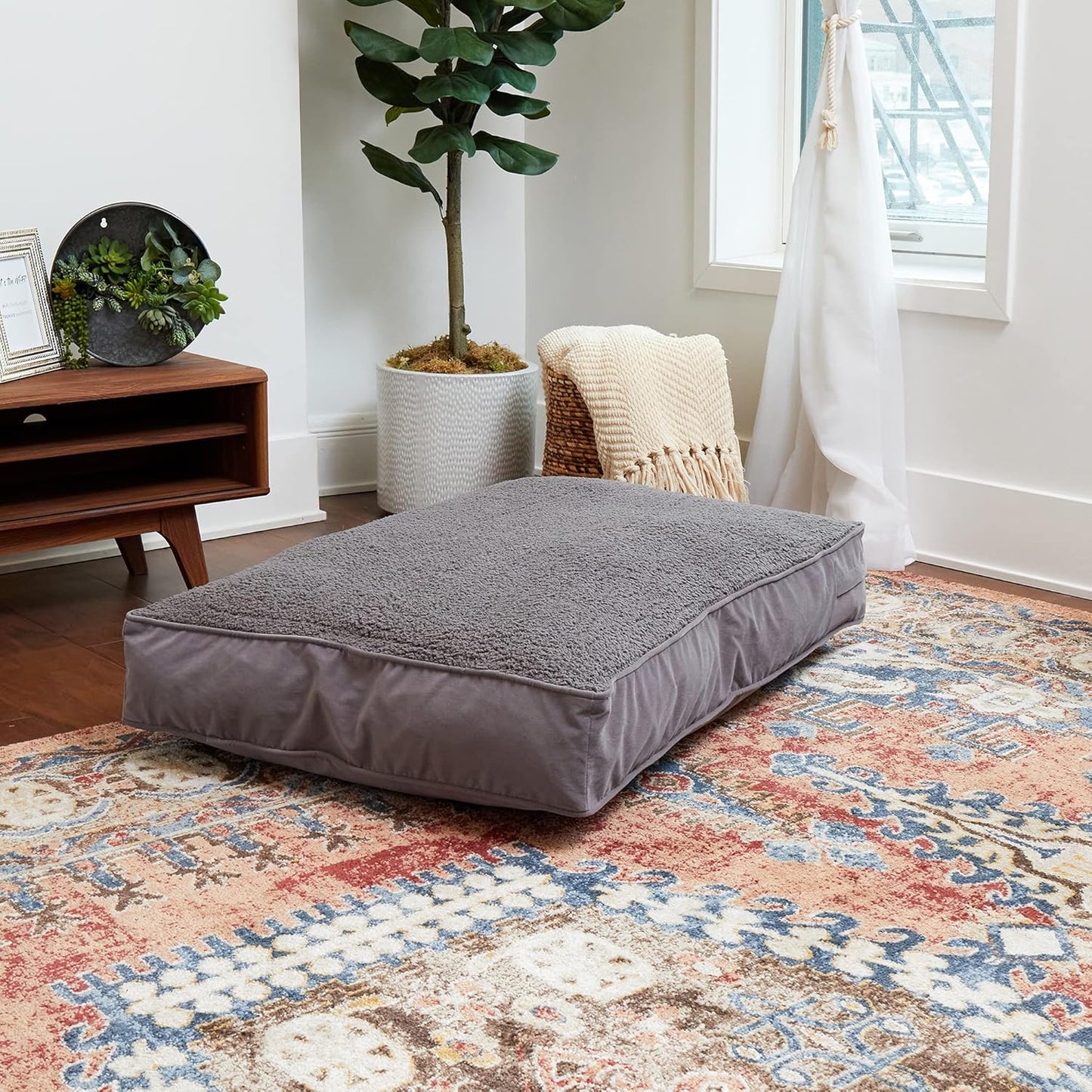 Buster Deluxe Reversible Pillow Style Sherpa Dog Bed, Gray, Medium (42 x 30 in.)