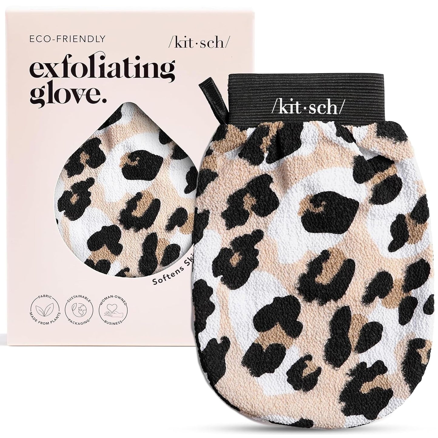 Kitsch Exfoliating Glove 1pc – Korean Exfoliating Mitt & Deep Exfoliating Body Scrubber for Shower, Bath | Body Exfoliator Glove, Dead Skin Remover | Skin Care for Smooth Skin - Leopard
