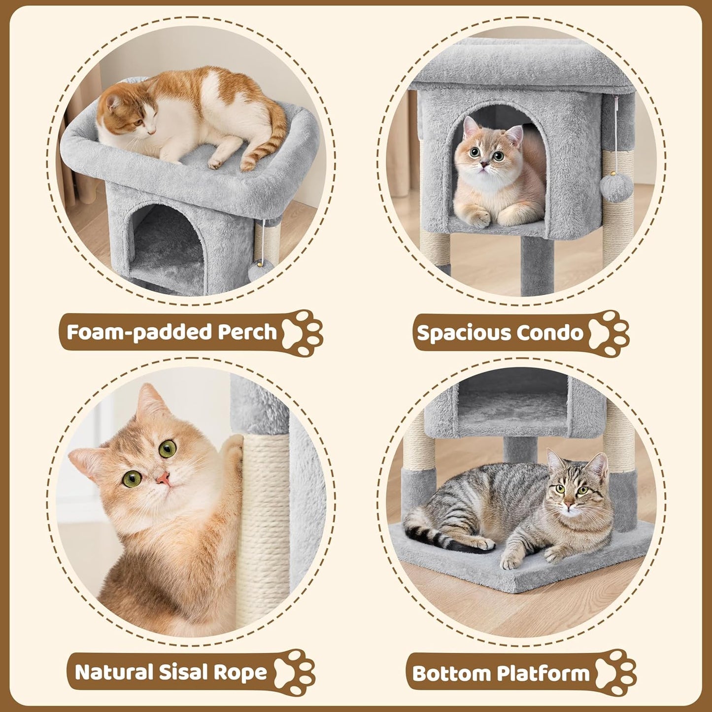 Yaheetech 23.5in Cat Tree Tower, Cat Condo with Sisal-Covered Scratching Posts, Cat House Activity Center Furniture for Kittens, Cats and Pets - Light Gray