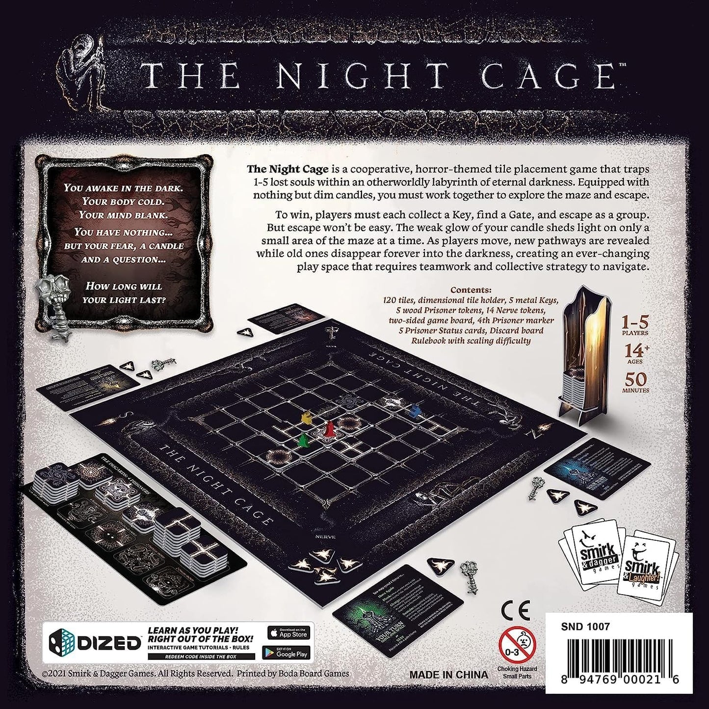 The Night Cage by Smirk and Dagger | Cooperative Candlelit Horror Strategy Game | Tile Laying Labyrinth Escape Adventure | for 1 to 5 Players | Ages 14+