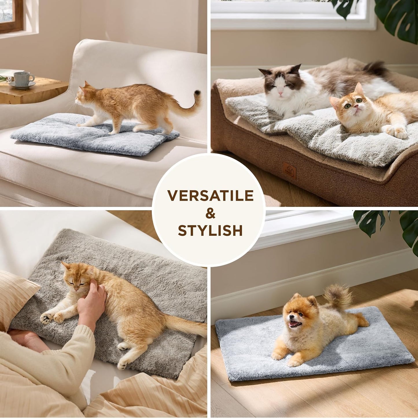 Bedsure Self Warming Cat Bed, Extra Warm Self Heating Mat for Cats & Dogs Non Electric, Anti-Slip Small Thermal Pet Pad Indoor with Removable Washable Cover, 24" x 18",Brown