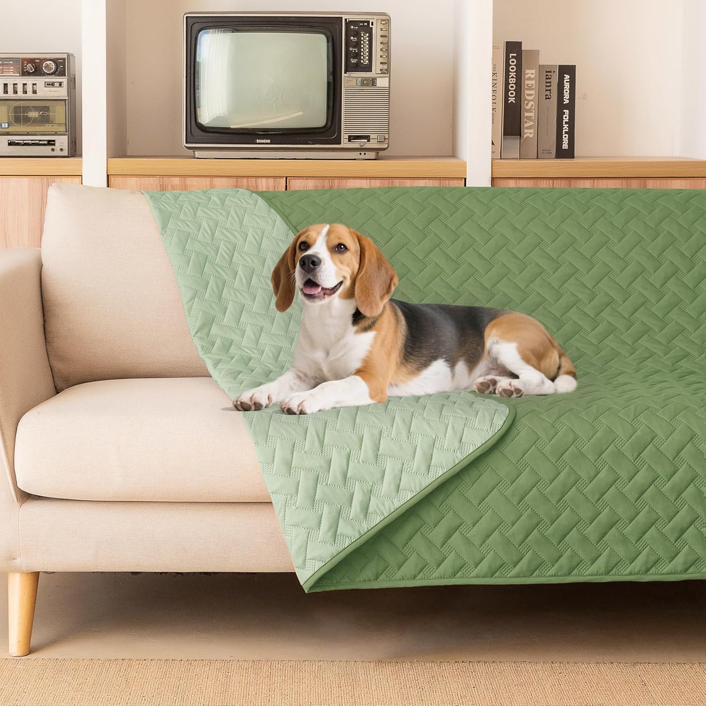 gogobunny 100% Double Sided Waterproof Dog Blanket Soft Pet Bed Cover Reversible Protect Furniture Couch Sofa Car for Puppy Cat Kids (Dark Green/Light Green, 82x102 Inch (Pack of 1))