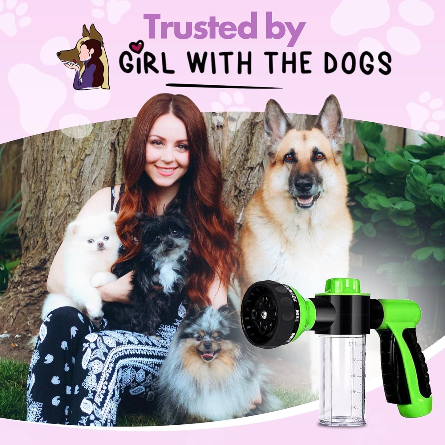 Soap & Shampoo Dispenser for Pet Wash and Garden Hose Sprayer Nozzle by Girl With The Dogs