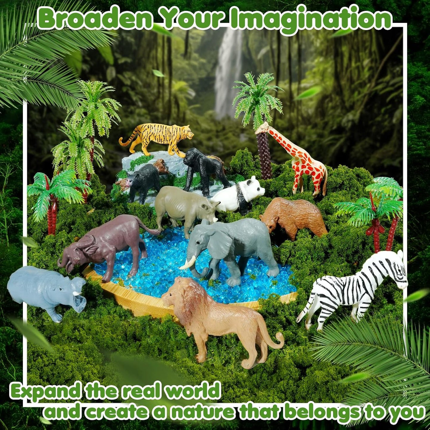 Rileryan 20 PCS Wild Jungle Rainforest Animals Diorama Supplies Kit Mini Safari African Animal Diorama Forest Zoo Plastic Animals Figurines Accessories Home Decor