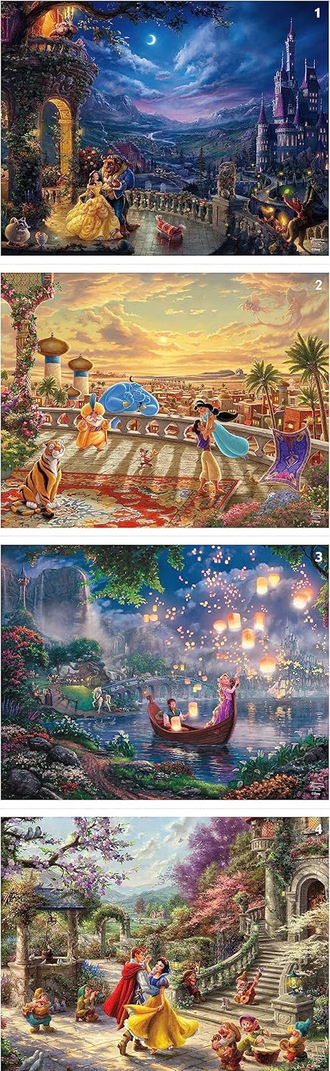 Ceaco - Thomas Kinkade Disney Princess 4 Pack 500 Piece Jigsaw Puzzles Multi Pack for Adults and Teens