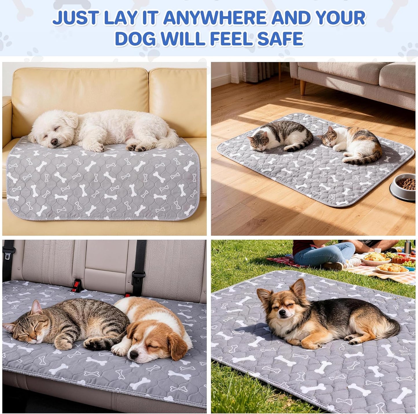 Washable Dog Pee Pads, Reusable Pet Mat Waterproof Non-Slip Dog Crate Mat, Super Absorbent Puppy Training Pad for Bed Sofa Car Floor Travel Outdoor for Dogs Cats
