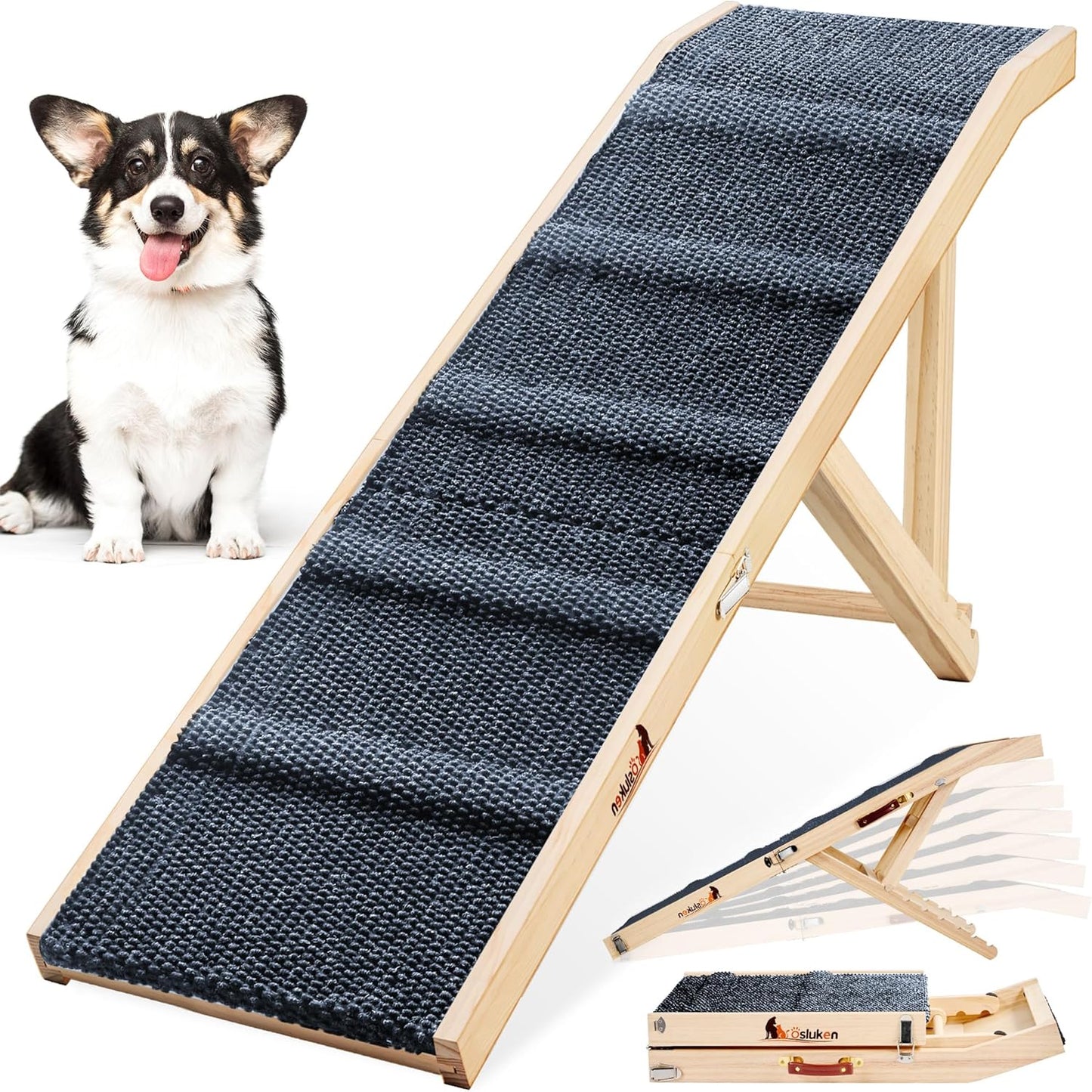 Dog Ramp for Couch, 49" Long Foldable Pet Ramp for Small Large Dogs, Dog Ramps for Bed, High Traction with Platform 6 Adjustable Heights 18" to 21.5" Up to 220LBS, Black