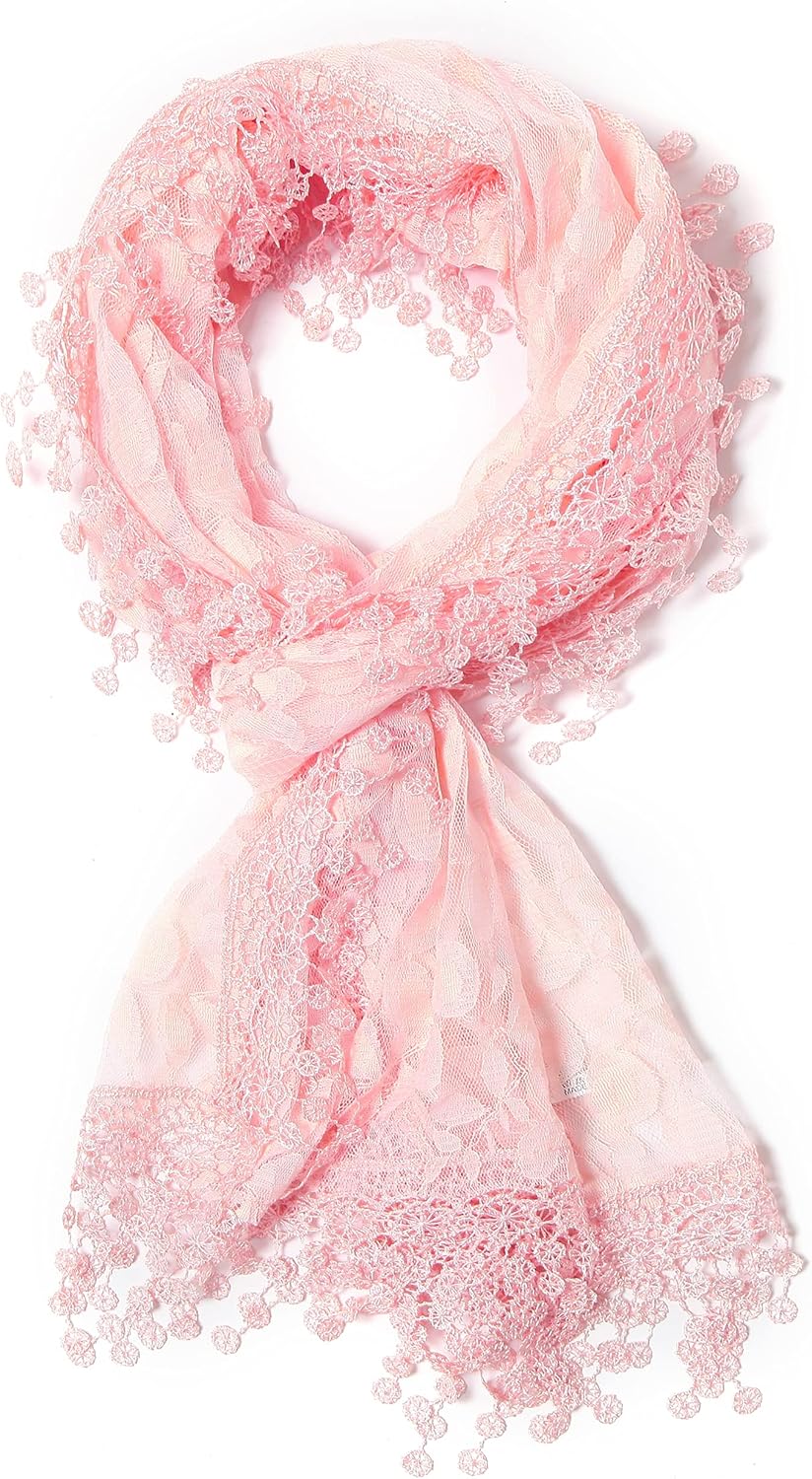 Cindy and Wendy Lightweight Soft Leaf Lace Fringes Scarf Bridal Veils shawl for Women