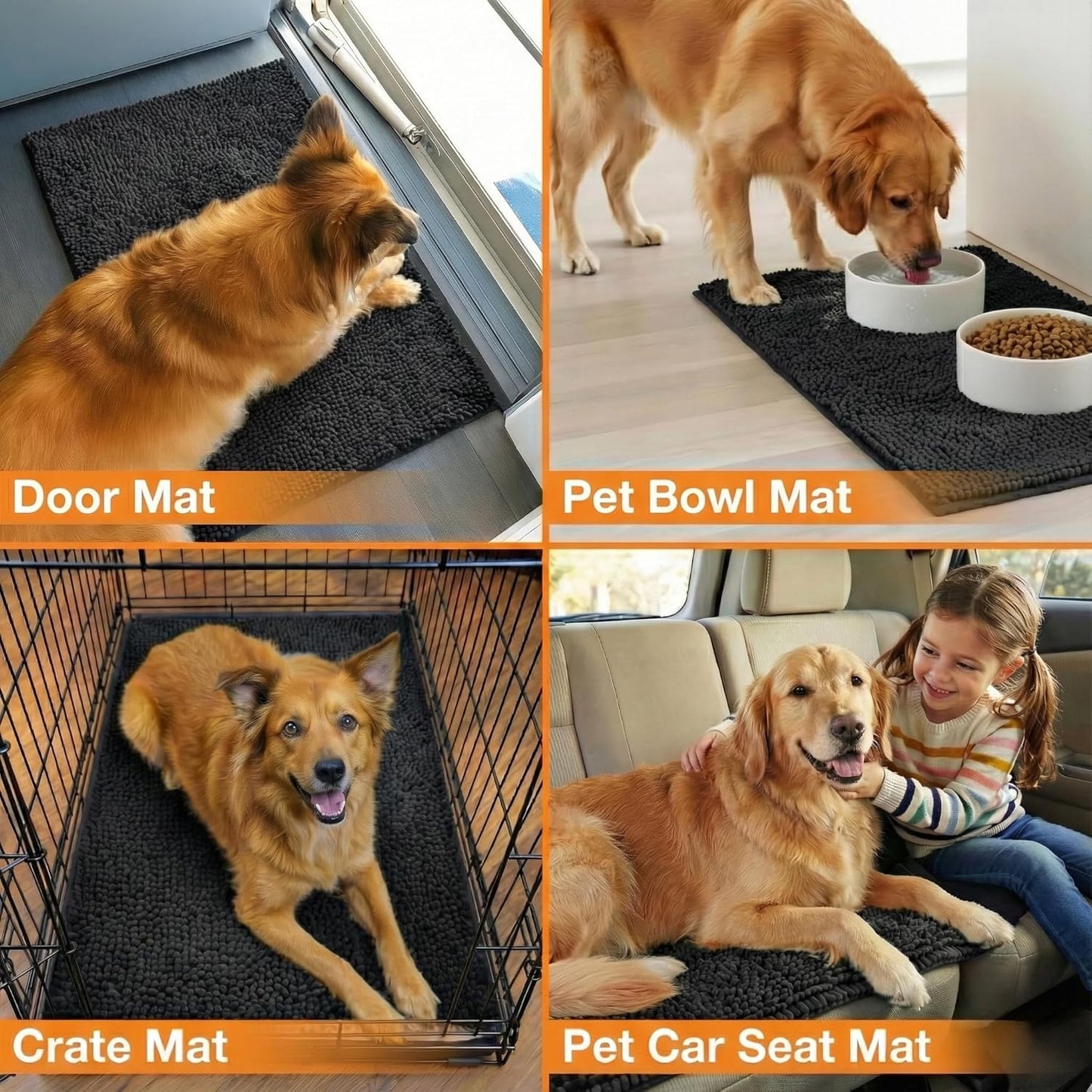 Neater Pets Muddy Paws Dog Door Mat 24” x 17” – Super Absorbent & Quick-Dry Chenille Doormat for Trapping Dirt, Water, Mud - Non-Slip & Machine Washable Pet Rugs for Entryway, Indoor Mud Mats, Black