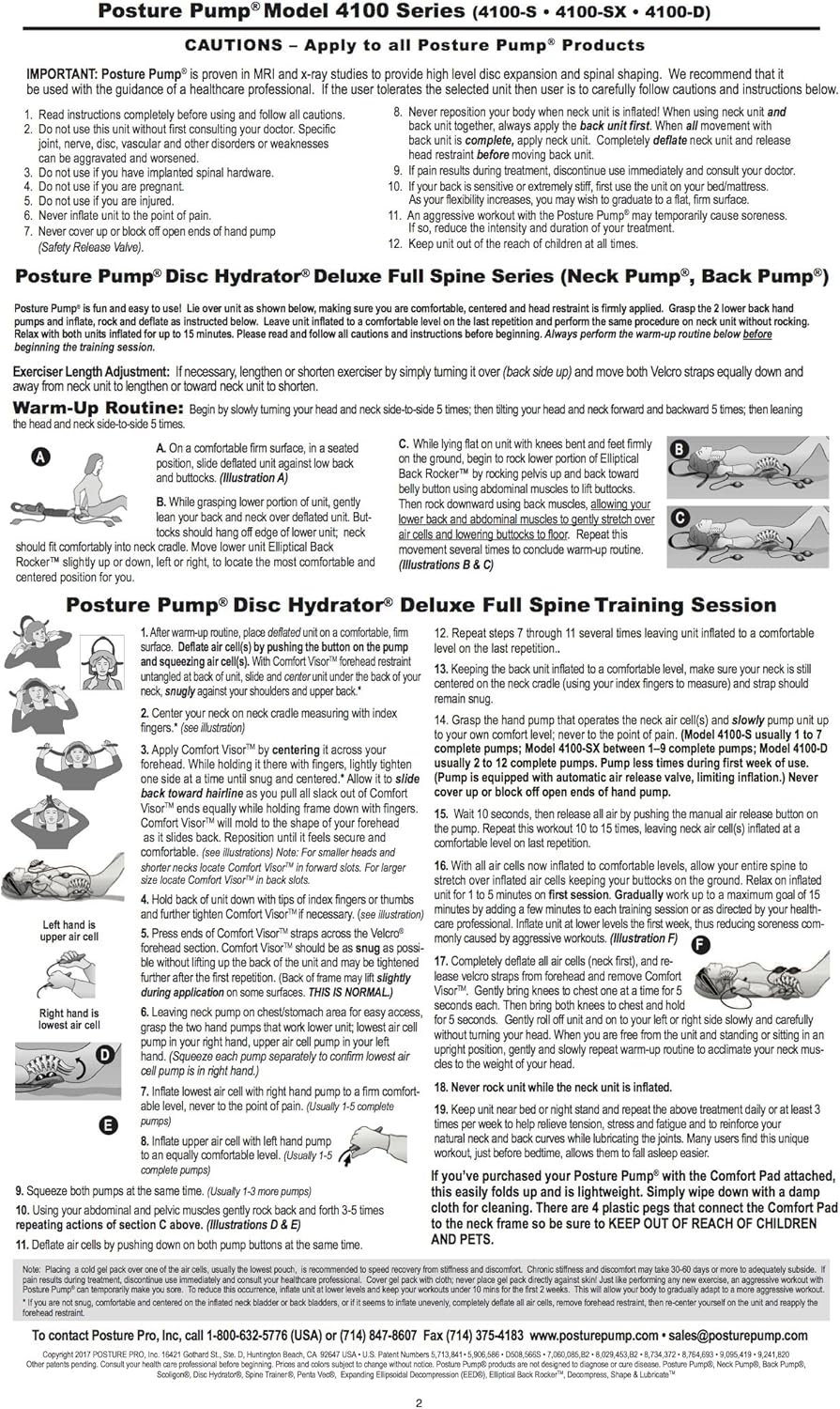 POSTURE PUMP Relief for Neck and Back Pain - Deluxe Full Spine Model 4100-S (Single Air Cell Cervical) DISC HYDRATOR