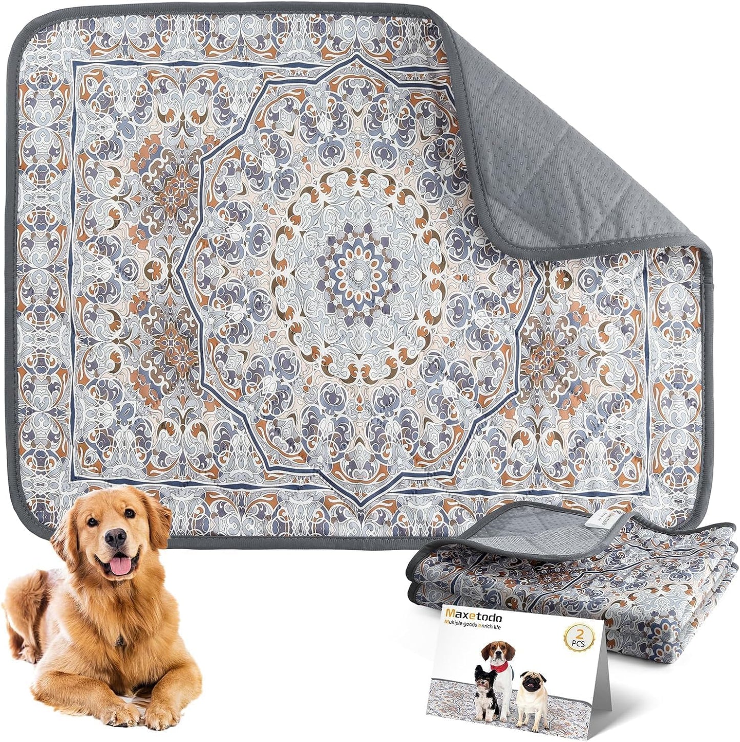 2pack Reusable Pee Pads for Dogs 18*24in Washable Guinea Pig Cage Liners Reusable Non-Slip Pee Pad Stain-Resistant Multilayer Bohemian Style for Small Dog, Guinea Pig, Hamster, Rabbit