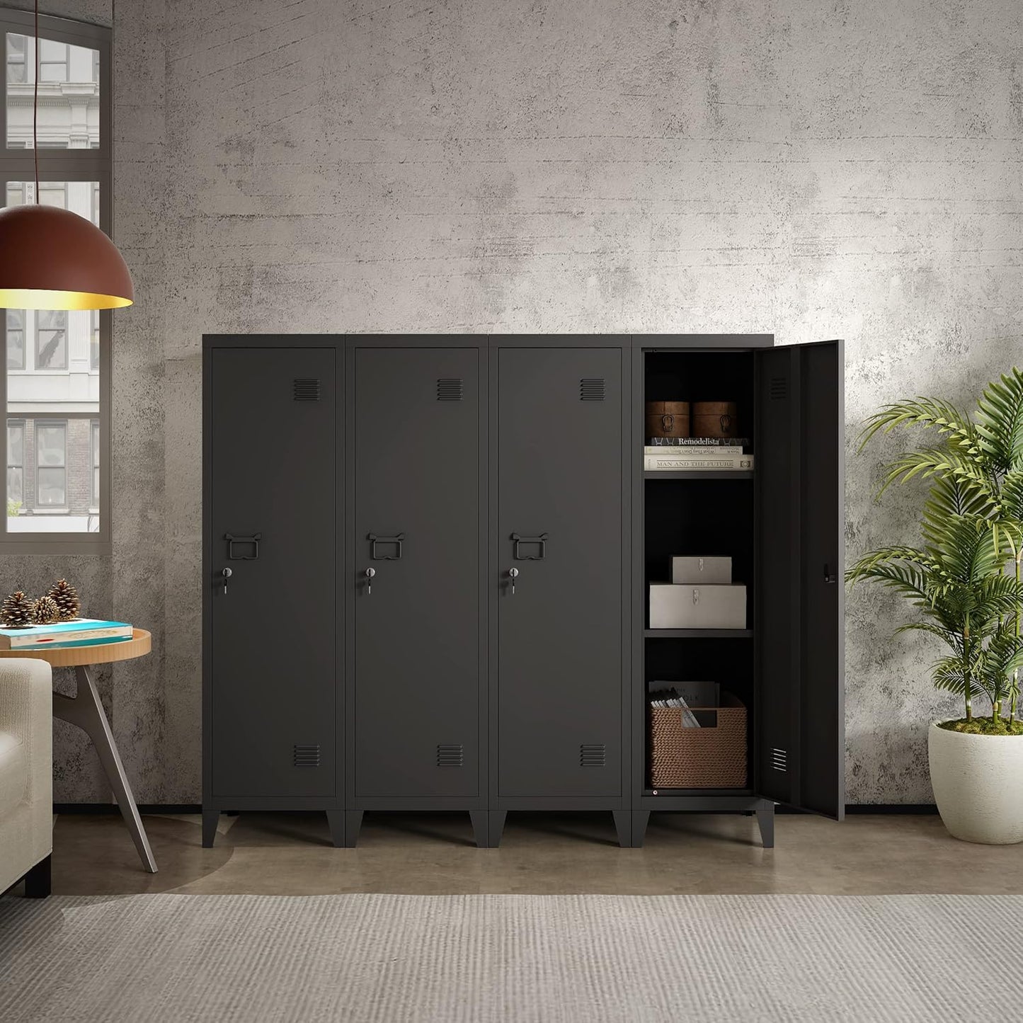 MIOCASA Metal Cabinet Home Office Storage Cabinets with Doors and Shelves Lockable File Cabinet Organizer Coat Lockers for Kids