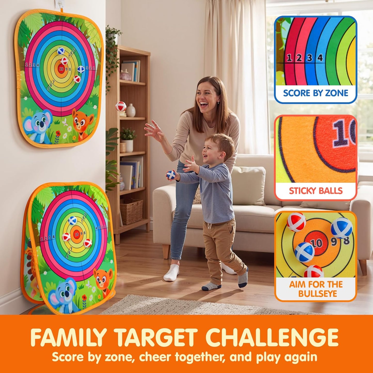 JOYIN 3-in-1 Animal Bean Bag Toss Game for Kids, Portable Corn Hole Games with Tic Tac Toe & Small Sticky Balls, Indoor & Outdoor Toys for Party Yard Beach Lawn, Birthday Gift for Boys Girls Toddlers