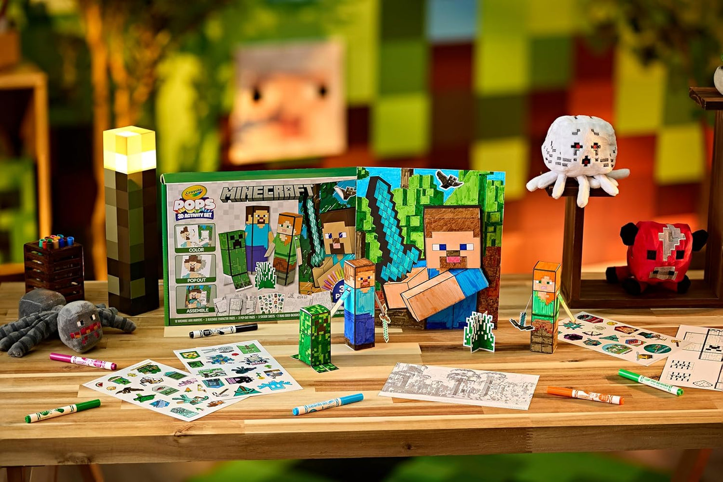 Crayola Minecraft POPs 3D Art Kit for Kids, Create 3D Characters, Coloring Activity Set with Markers & Stickers, Minecraft Toys, Gift for Boys & Girls