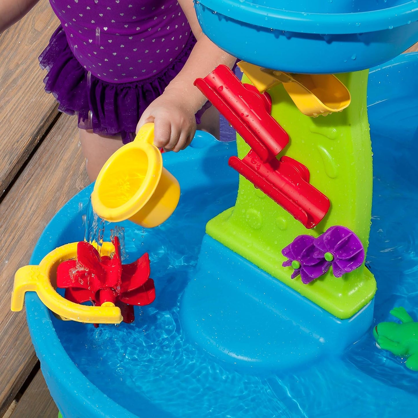 Step2 Rain Showers Splash Pond Water Table, Kids Water and Sand Activity Sensory Playset, Summer Outdoor Toys, 13 Piece Water Toy Accessories, For Toddlers 1.5+ Years Old, Blue & Green