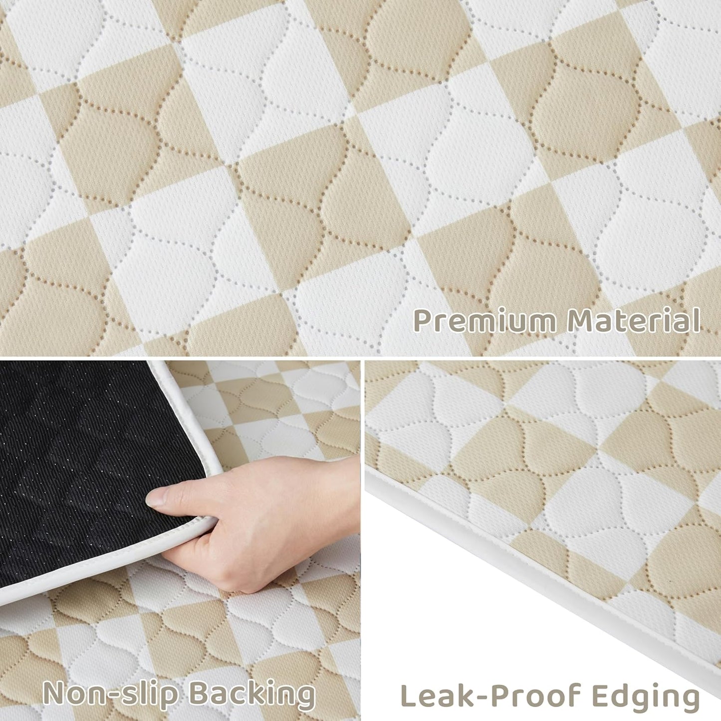 Ralxion 2 Pack Beige Checkered Washable Pee Pads for Dogs, Checkered Reusable Dog Pee Pads, for Puppy Playpen, Crate, Whelping Box, Potty Training, Cute Aesthetic Absorbency, Leak-Proof Non-Slip