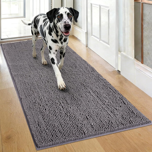 Super Absorbent Dog Door Mat for Muddy Paws, 72"x36" Dirt Trapper Non-Slip Chenille Mat for Mud Dogs, Machine Washable Quick Dry Indoor Entryway Rug, Grey
