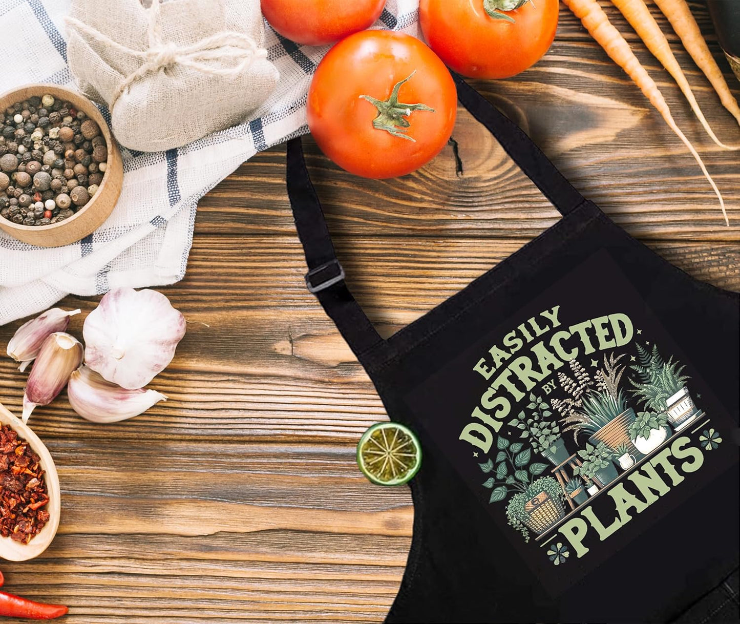 Plant Lover Gifts, Easily Distracted by Plants Gardening Apron for Women with Pockets, Plant Lady Mom Gifts