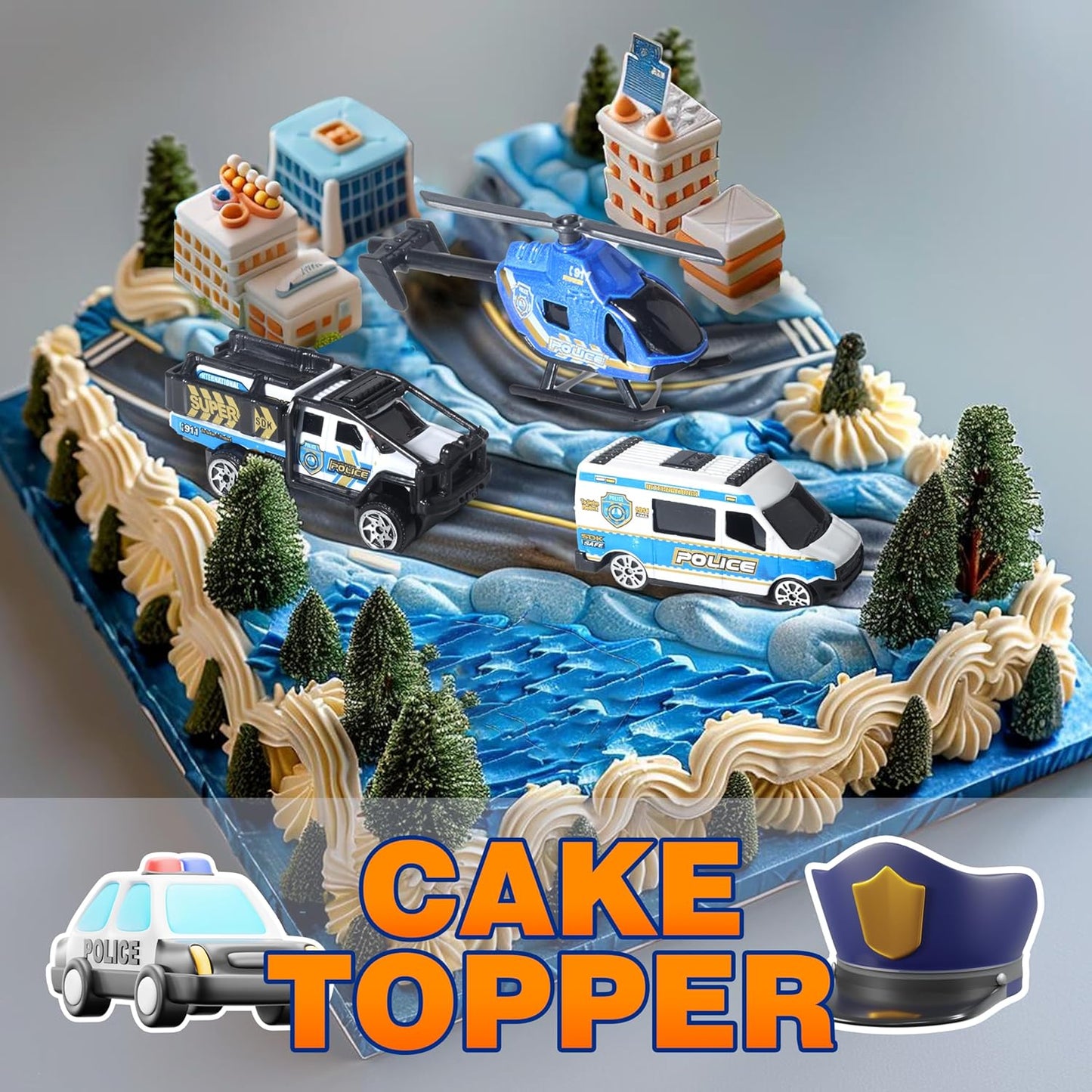 Oriate 6 PCS 1:64 Die-Cast Police Car Toys & Emergency Vehicles Set - Include Helicopter, Tow Truck Toy, ATV - Cake Topper, Police Cars Party Favors, Birthday Gift for Boys Girls Ages 3 4 5 and Above