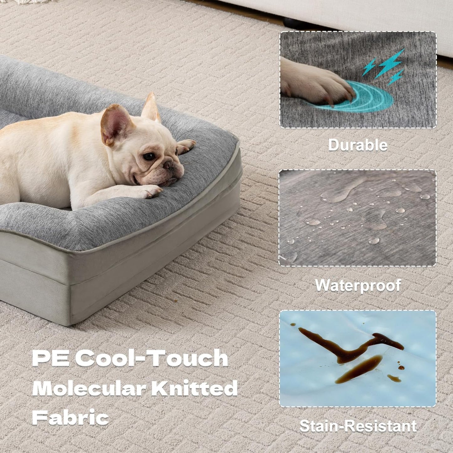 Pet Bed for Large Dogs and Cats, Waterproof Orthopedic Dog Sofa Bed, Supportive Foam Pet Couch Bed with Washable Removable Cover, Waterproof Lining and Nonskid Bottom(Medium, Grey)